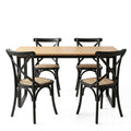 Dining Table and Chairs Set 5PCS Industrial 4 Black Rattan Chairs for Kitchen, Dining Room, Café