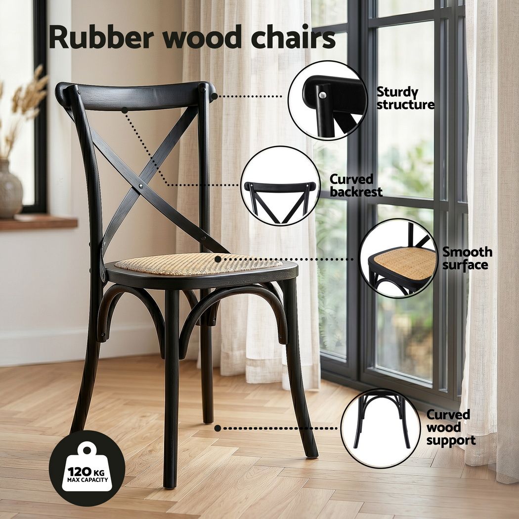 Dining Table and Chairs Set 5PCS Industrial 4 Black Rattan Chairs for Kitchen, Dining Room, Café