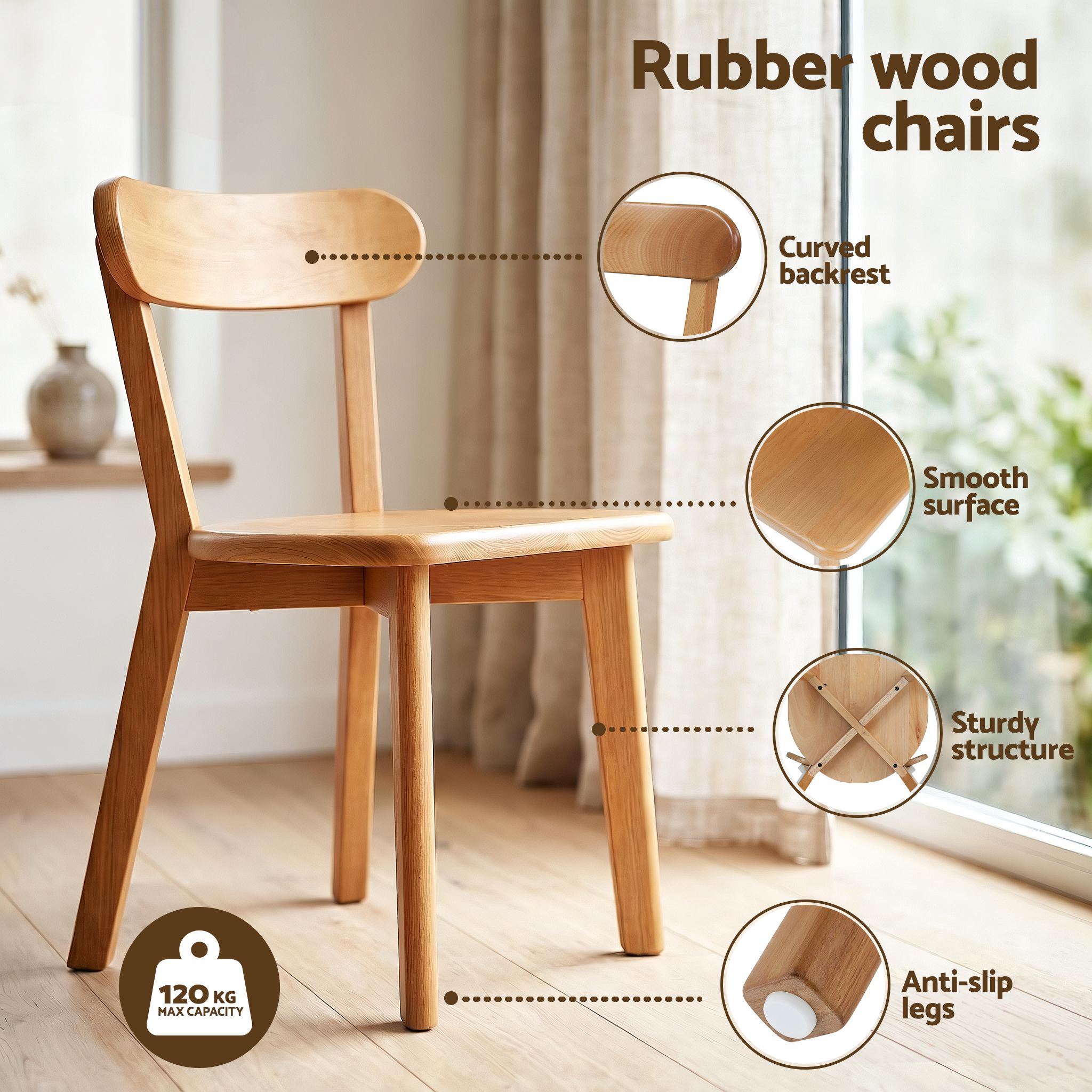 Round Dining Table and Chairs Set 5 PCS, 108cm Compact Kitchen Table Set with Solid Pine Wood Legs & 4 Ergonomic Rubber Wood Chairs,White Timber Dining Set for Small Space