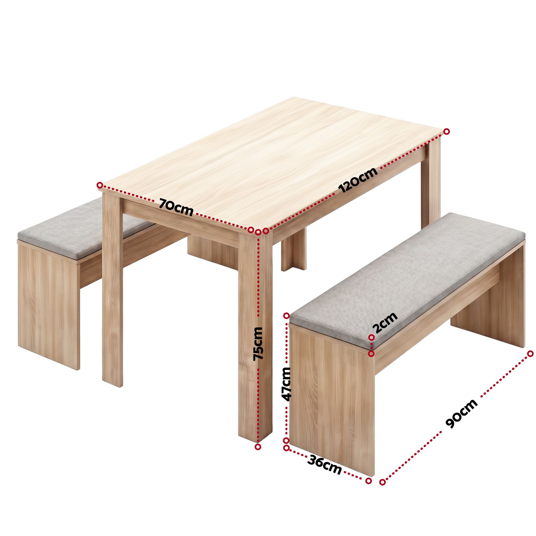 3 Piece Dining Sets, 120cm Wooden Dining Table and 2 Upholstered Chairs Set, Space-Saving Modern Kitchen Dining Suite for Home Apartment (Oak)