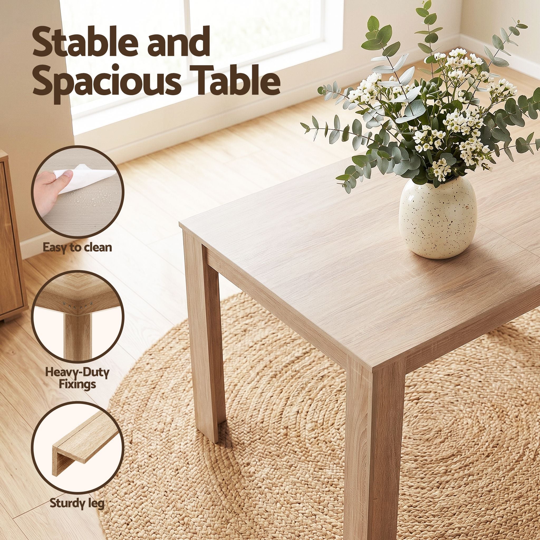 3 Piece Dining Sets, 120cm Wooden Dining Table and 2 Upholstered Chairs Set, Space-Saving Modern Kitchen Dining Suite for Home Apartment (Oak)