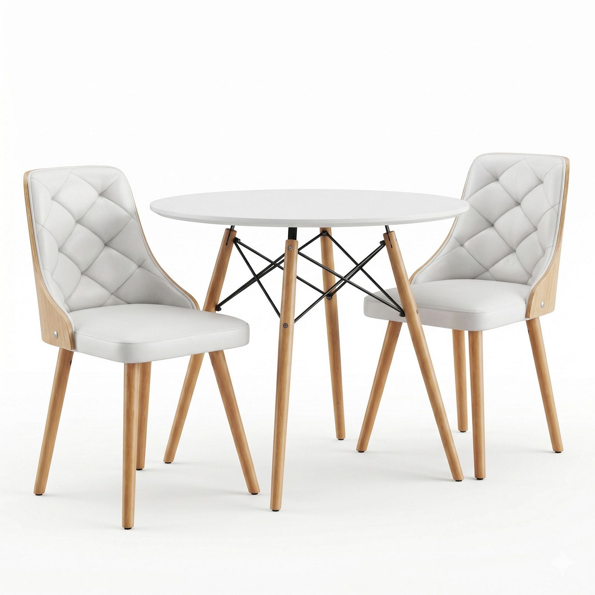Dining Table and Chairs Set 3PCS 90cm 2 Seater Round Dining Set for Kitchen, Apartment, Dining Room White