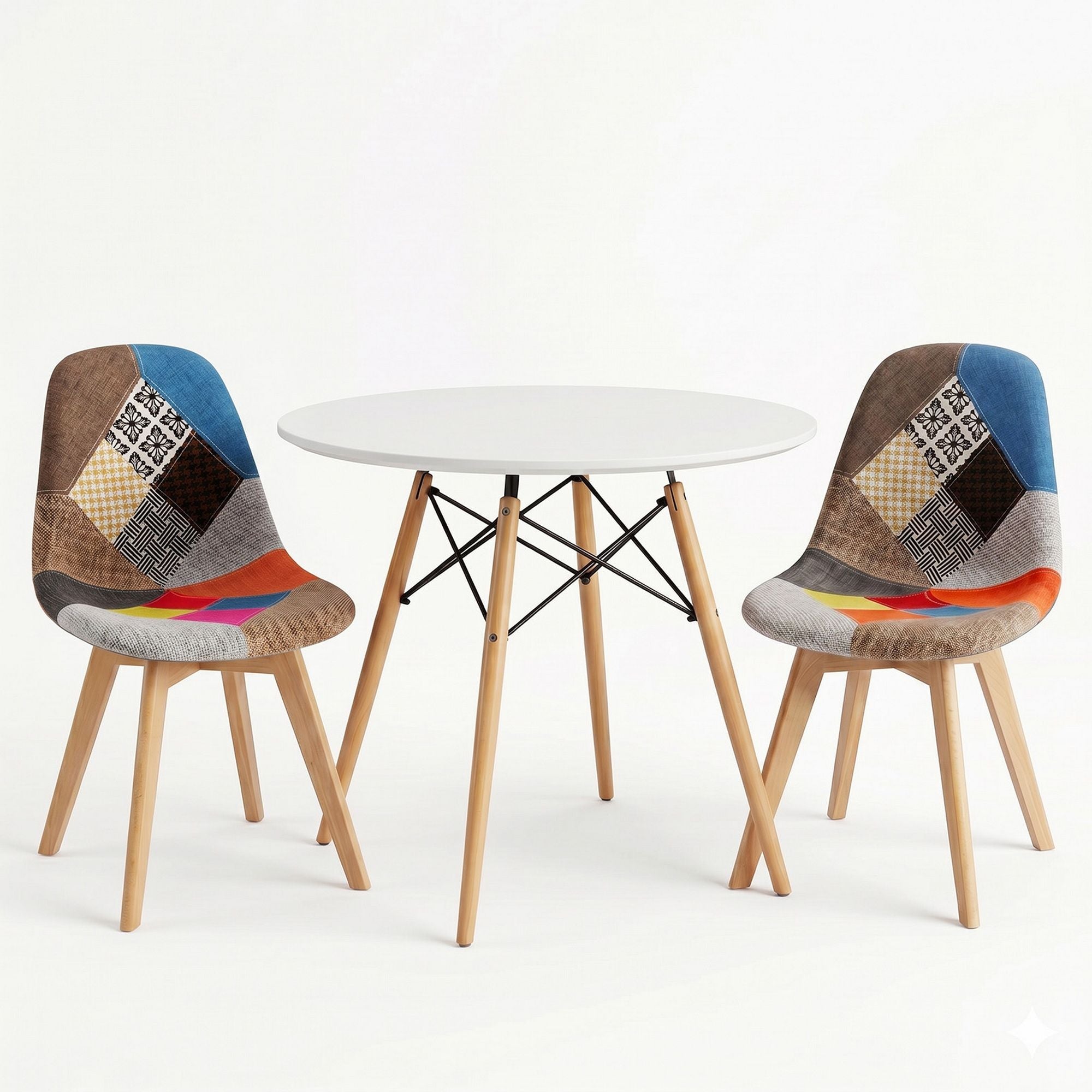 Dining Table and Chairs Set 3PCS Round 2 Seater Dining Set for Kitchen, Apartment, Dining Room White