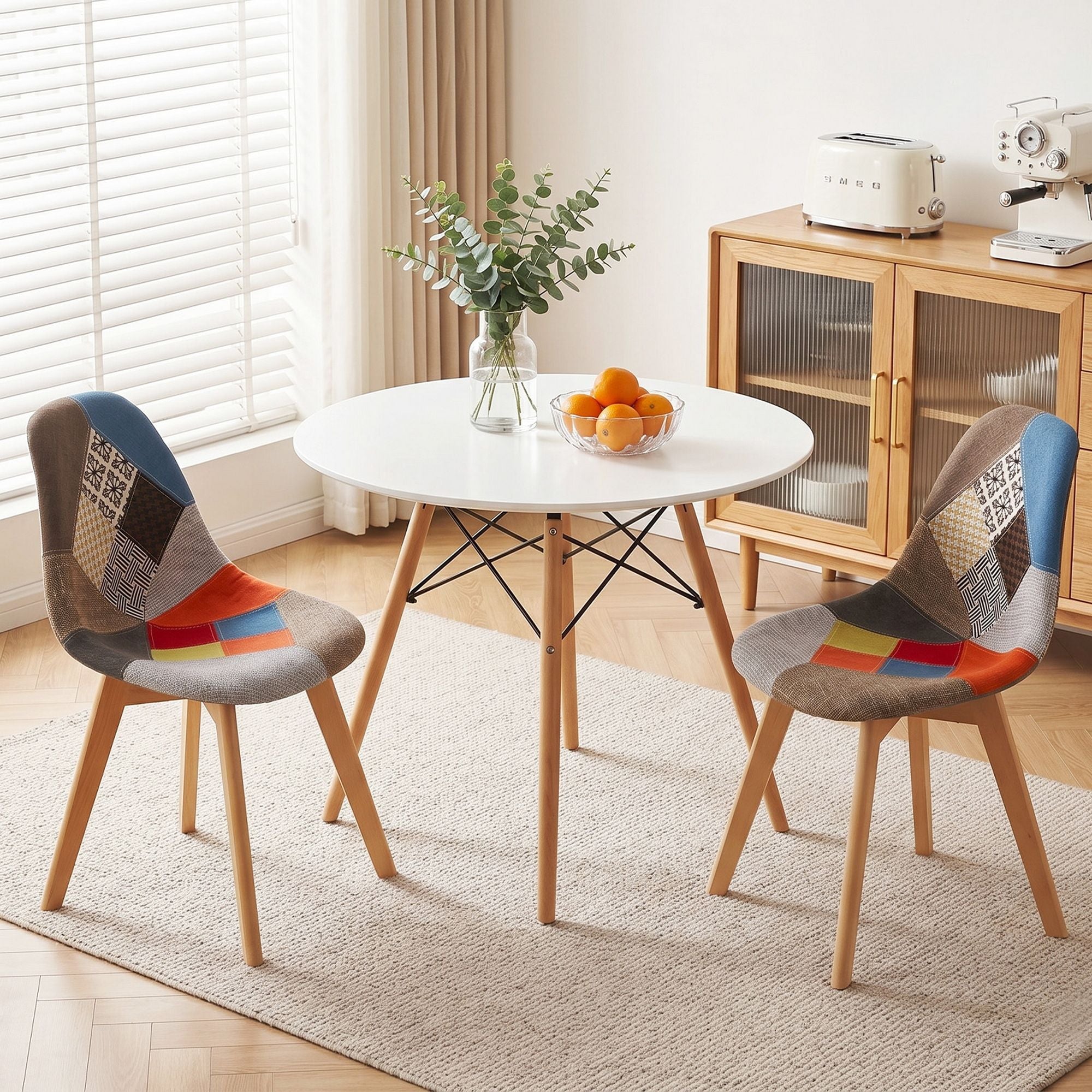 Dining Table and Chairs Set 3PCS Round 2 Seater Dining Set for Kitchen, Apartment, Dining Room White