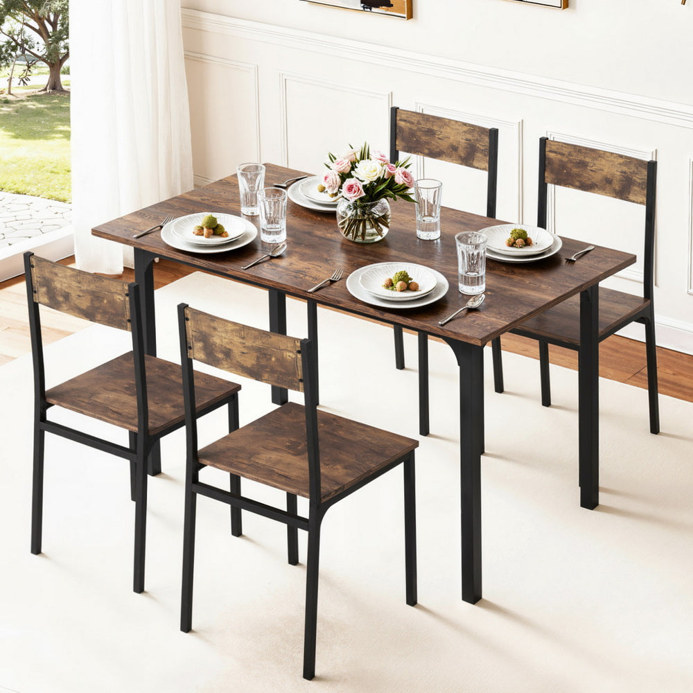 Dining Table and Chairs Set of 5 Compact Kitchen Furniture Rustic Brown