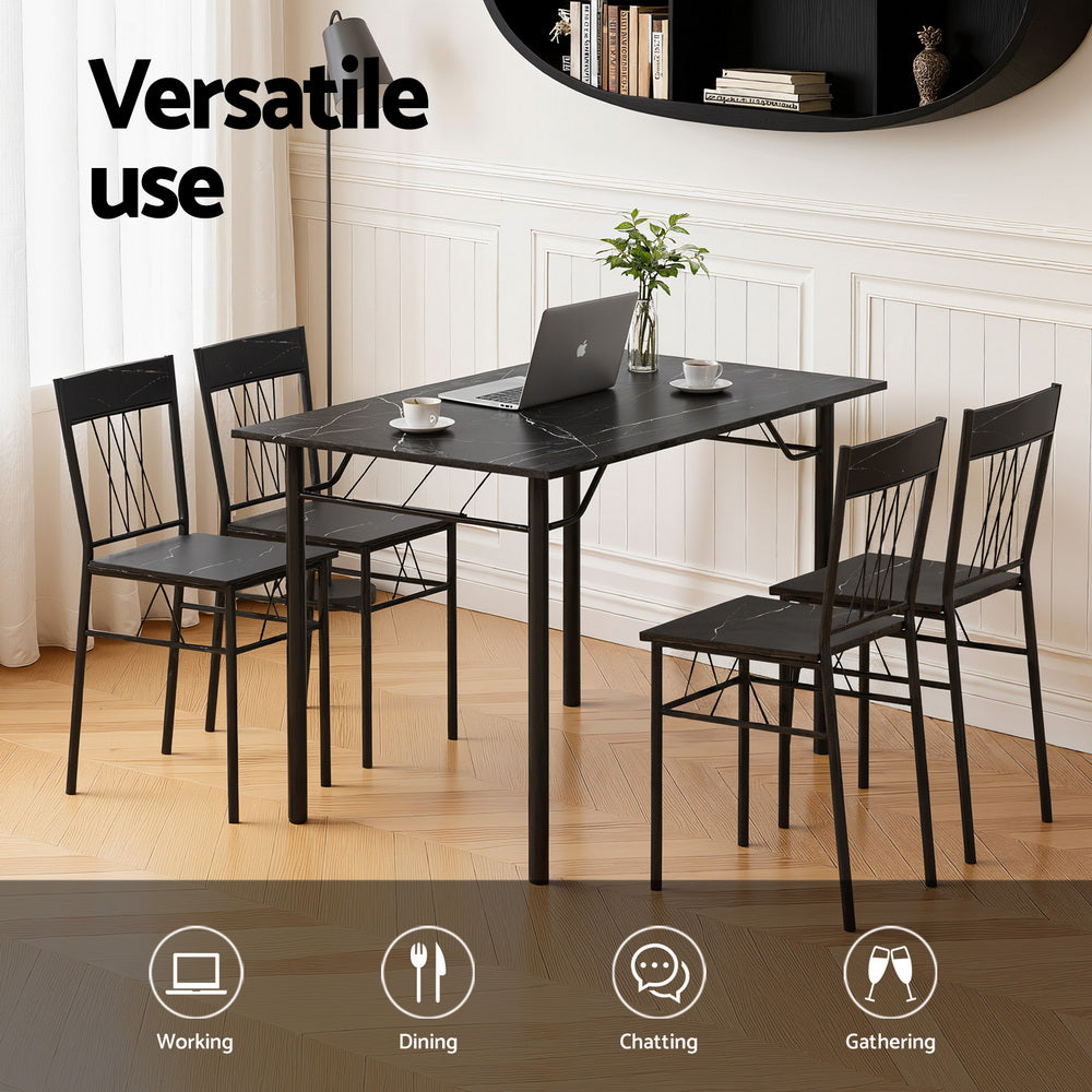 Dining Table and Chairs Set of 5 Compact Kitchen Furniture Marble Black