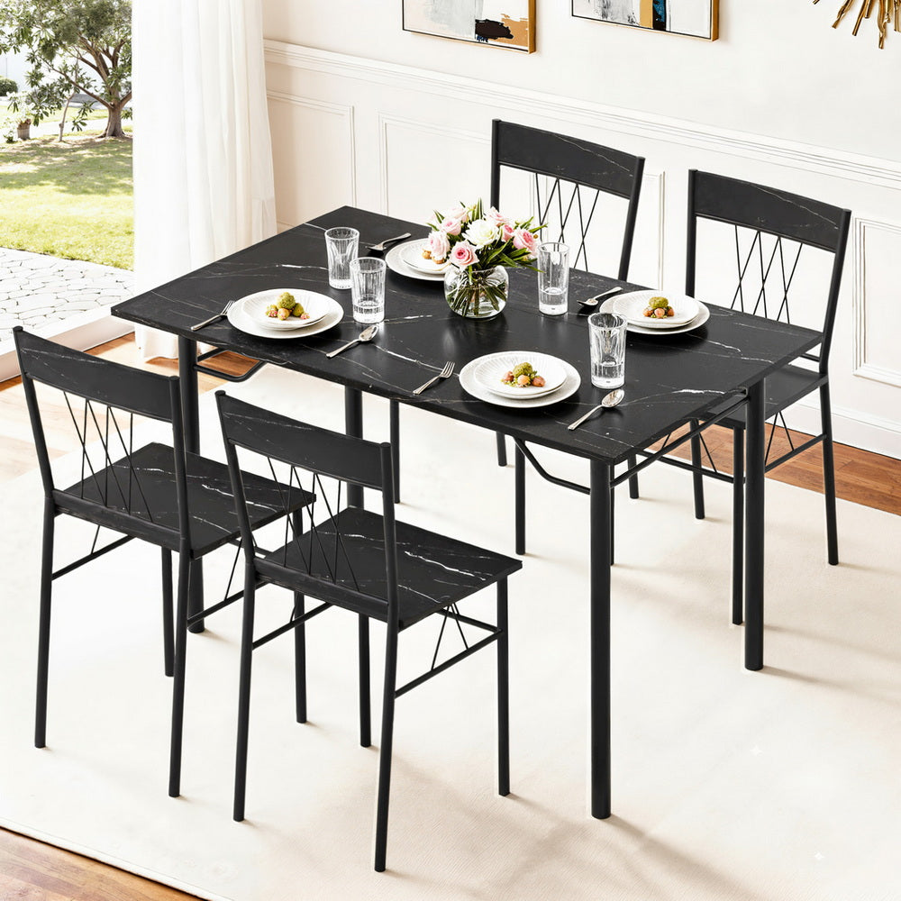 Dining Table and Chairs Set of 5 Compact Kitchen Furniture Marble Black