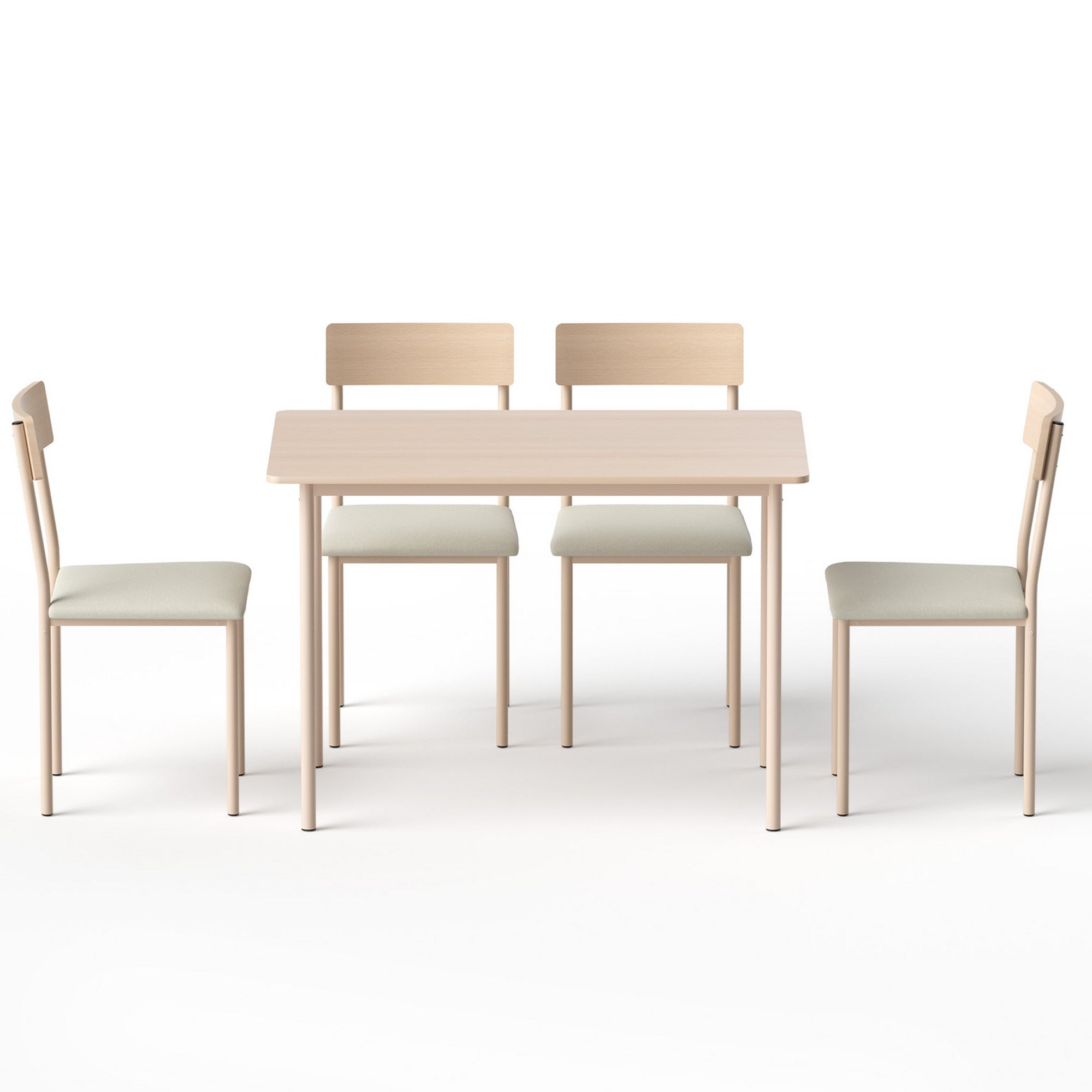 Dining Table and 4 Chairs Set Compact Kitchen Furniture 110cm - Natural Beige