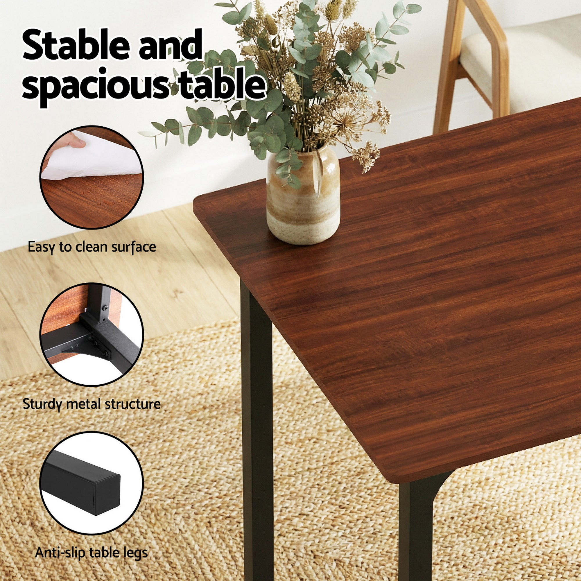 Dining Table and Chairs Set of 4 with Storage Bench - Walnut