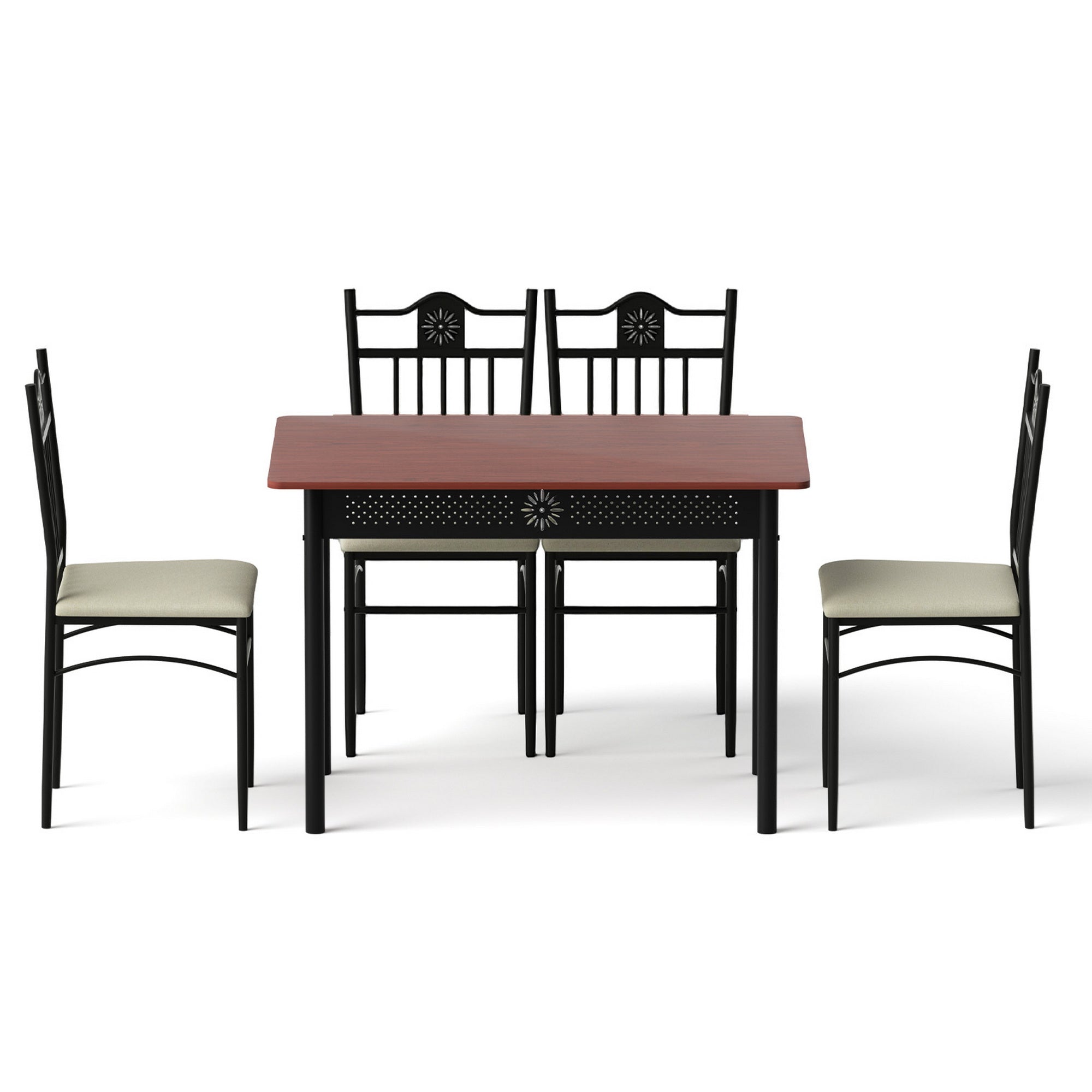 Set of 5 Compact Dining Table and Upholstered Chairs - Walnut and Black