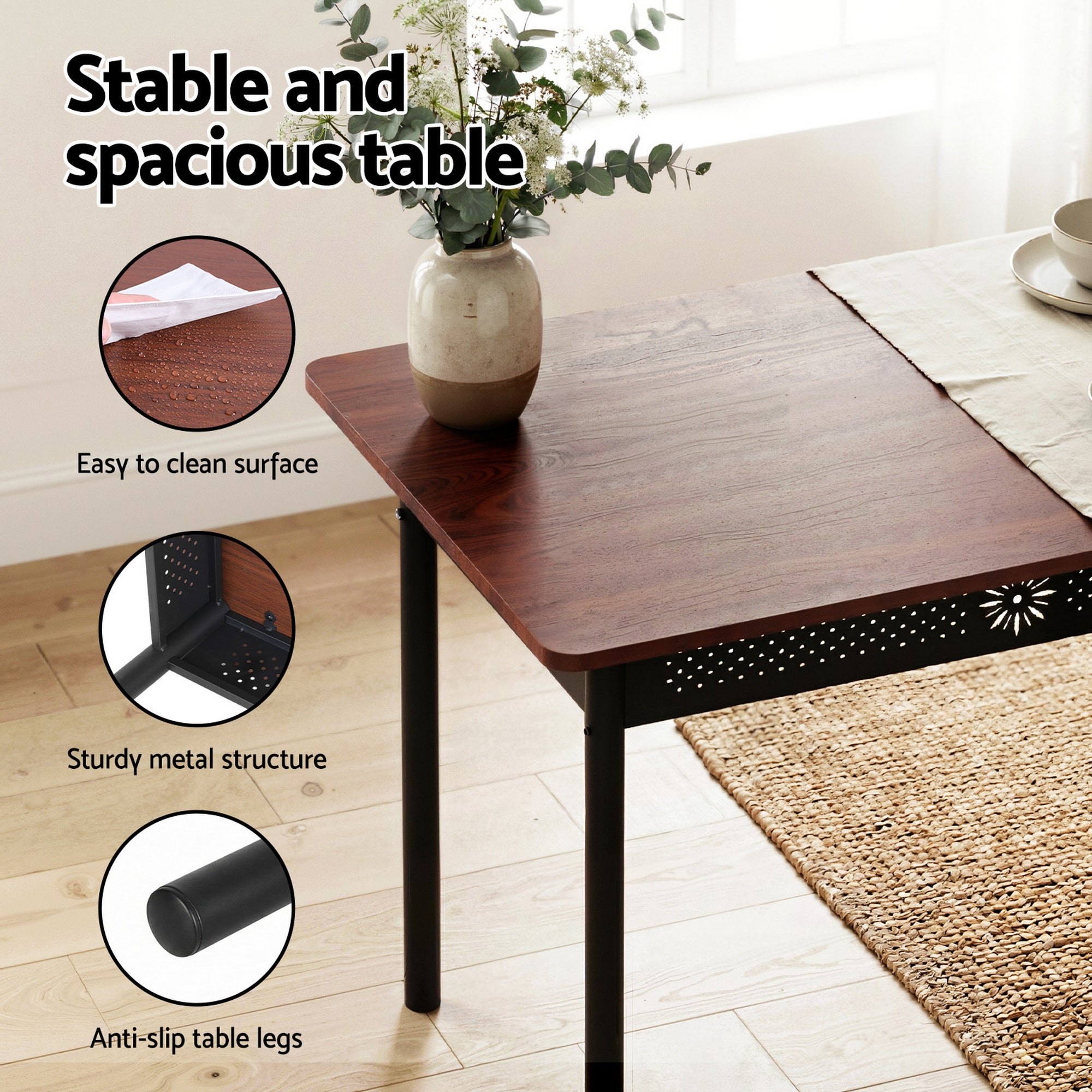 Set of 5 Compact Dining Table and Upholstered Chairs - Walnut and Black