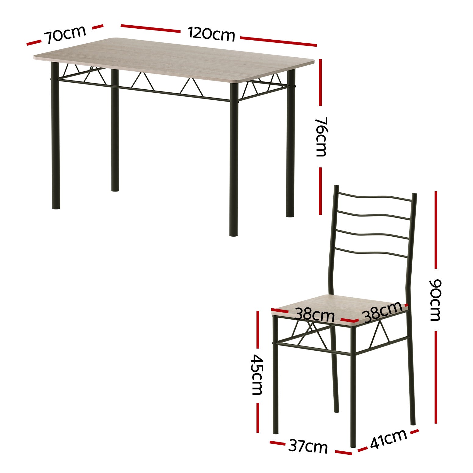 Set of 5 Dining Table and Chairs Compact Kitchen Furniture - Oak