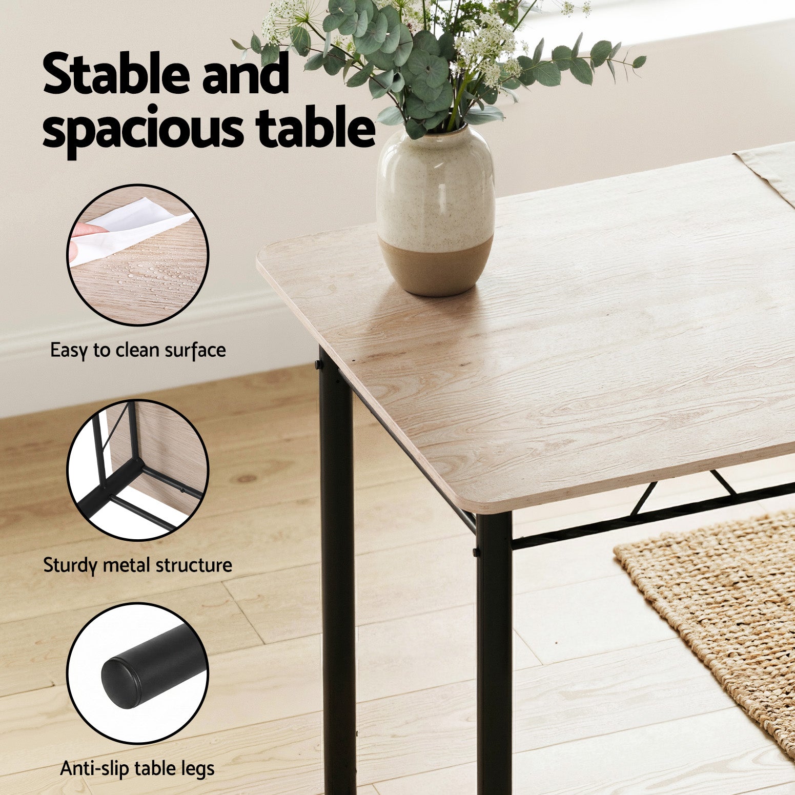 Set of 5 Dining Table and Chairs Compact Kitchen Furniture - Oak