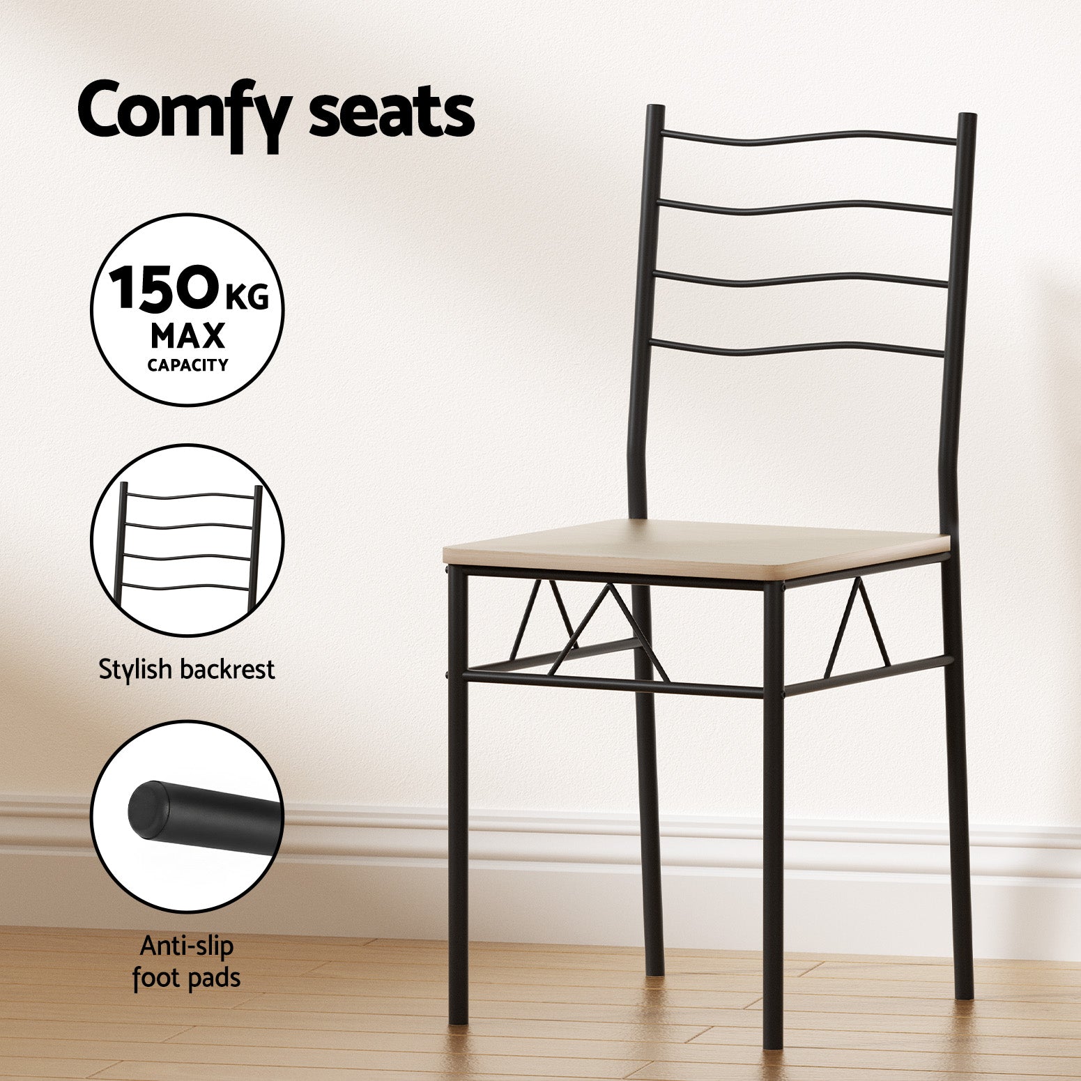 Set of 5 Dining Table and Chairs Compact Kitchen Furniture - Oak