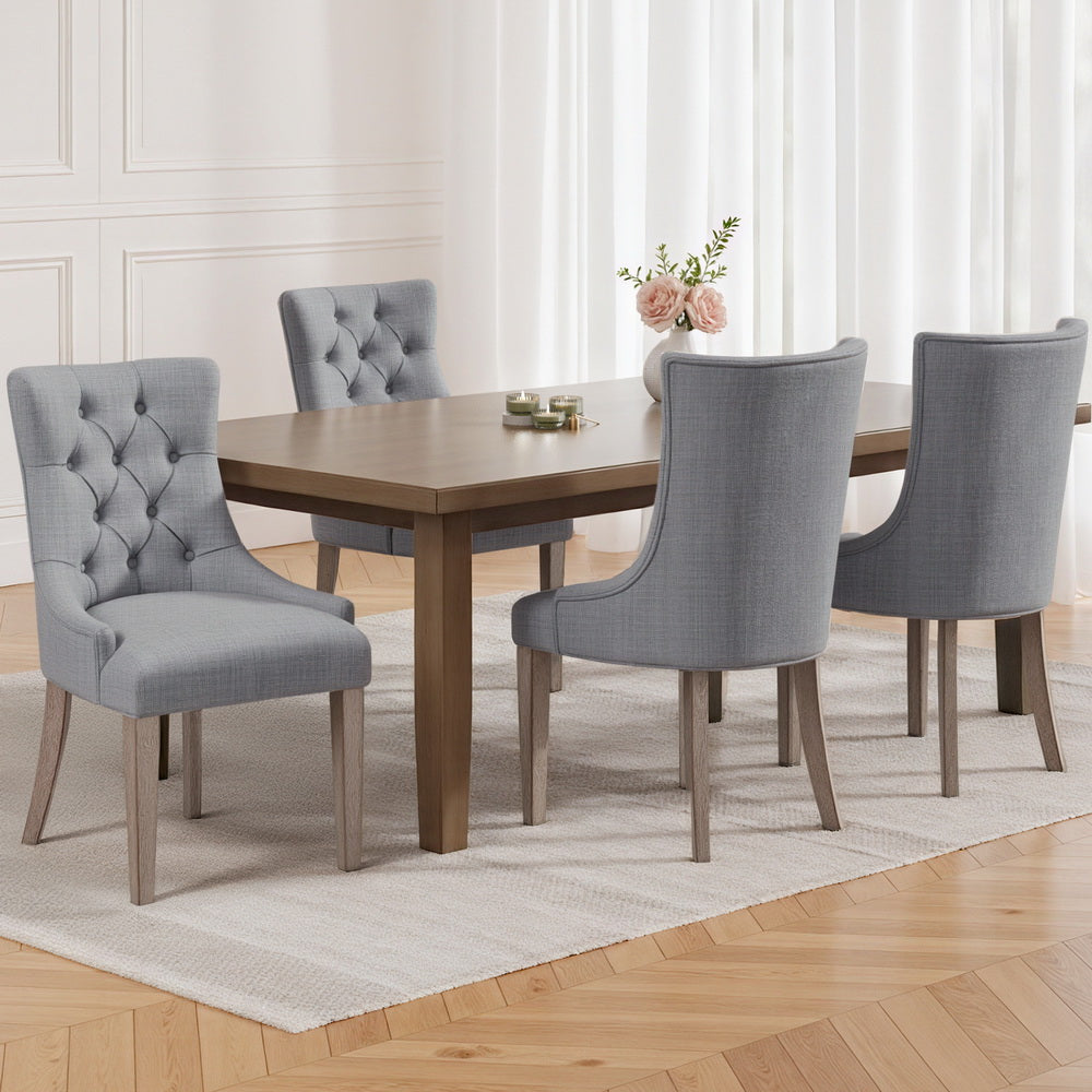 Dining Chairs Set of Linen French Provincial Grey