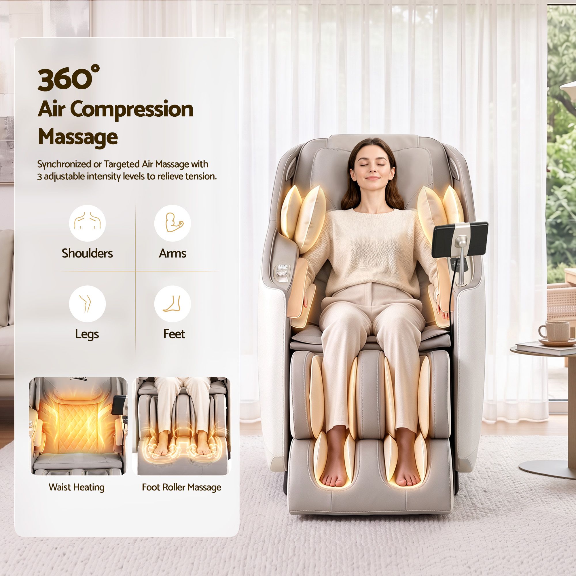 Elite 4D Massage Chair Recliner, SL Track Zero Gravity & Heat Auto Body Scan, 12 Auto Programs, 3 Zero-G Positions, Foot Rollers, Airbag Compression, Bluetooth Speaker, Wireless Charging