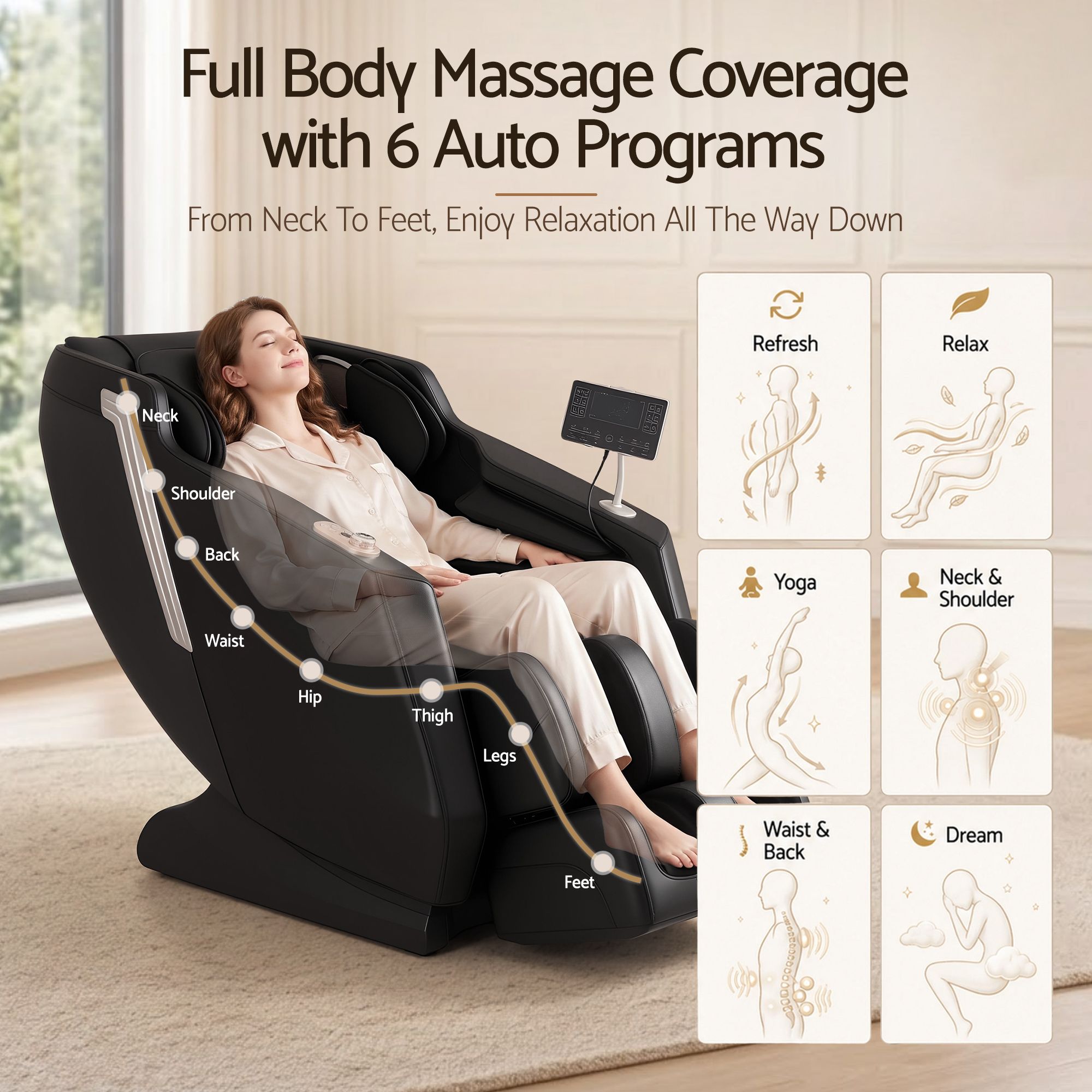 Flex Massage Chair Full Body with Heat Zero Gravity Recliner, 24 Airbags, Foot Massage, 6 Auto Programs, Voice Control, Bluetooth Speakers, Screen Control, Extendable Footrest
