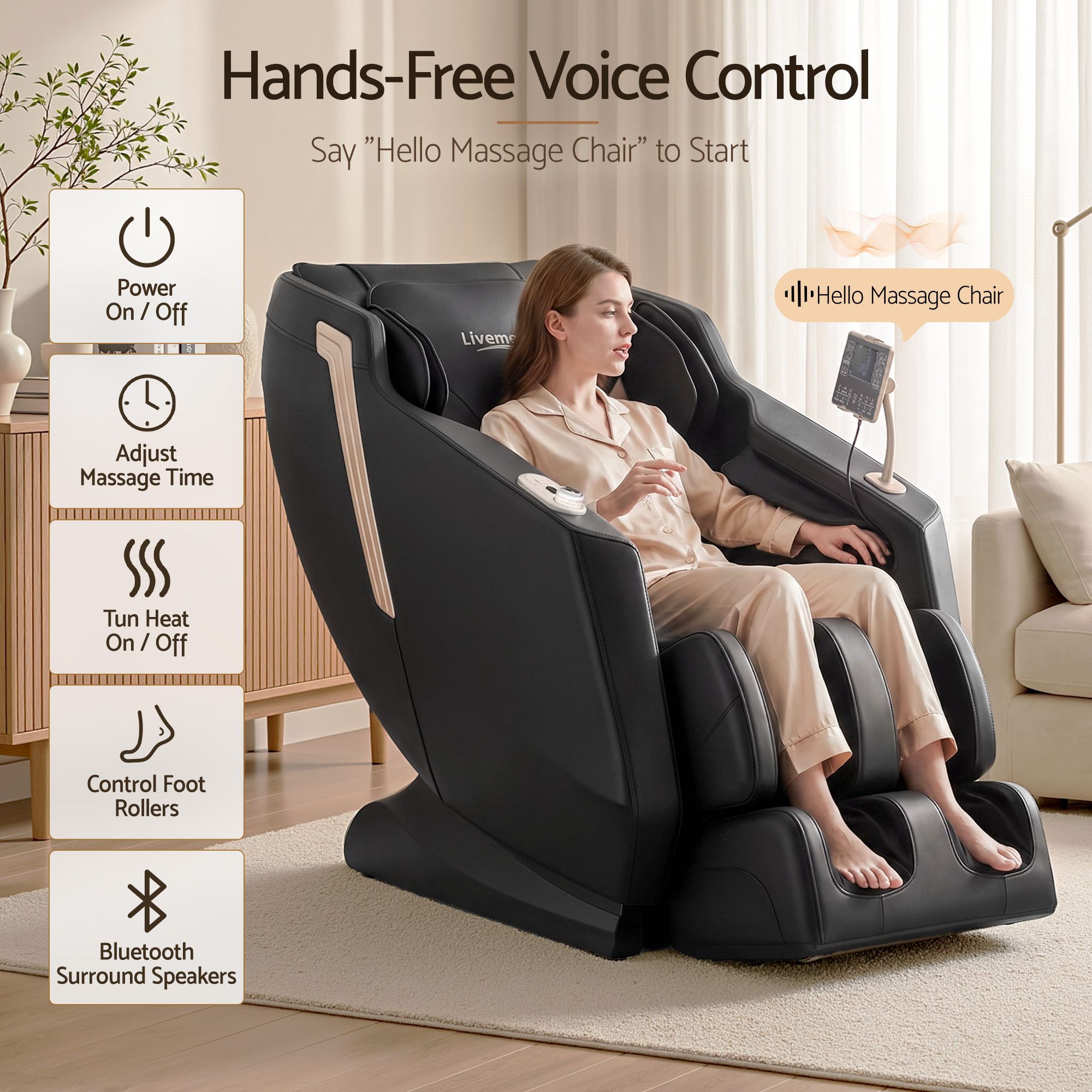 Flex Massage Chair Full Body with Heat Zero Gravity Recliner, 24 Airbags, Foot Massage, 6 Auto Programs, Voice Control, Bluetooth Speakers, Screen Control, Extendable Footrest