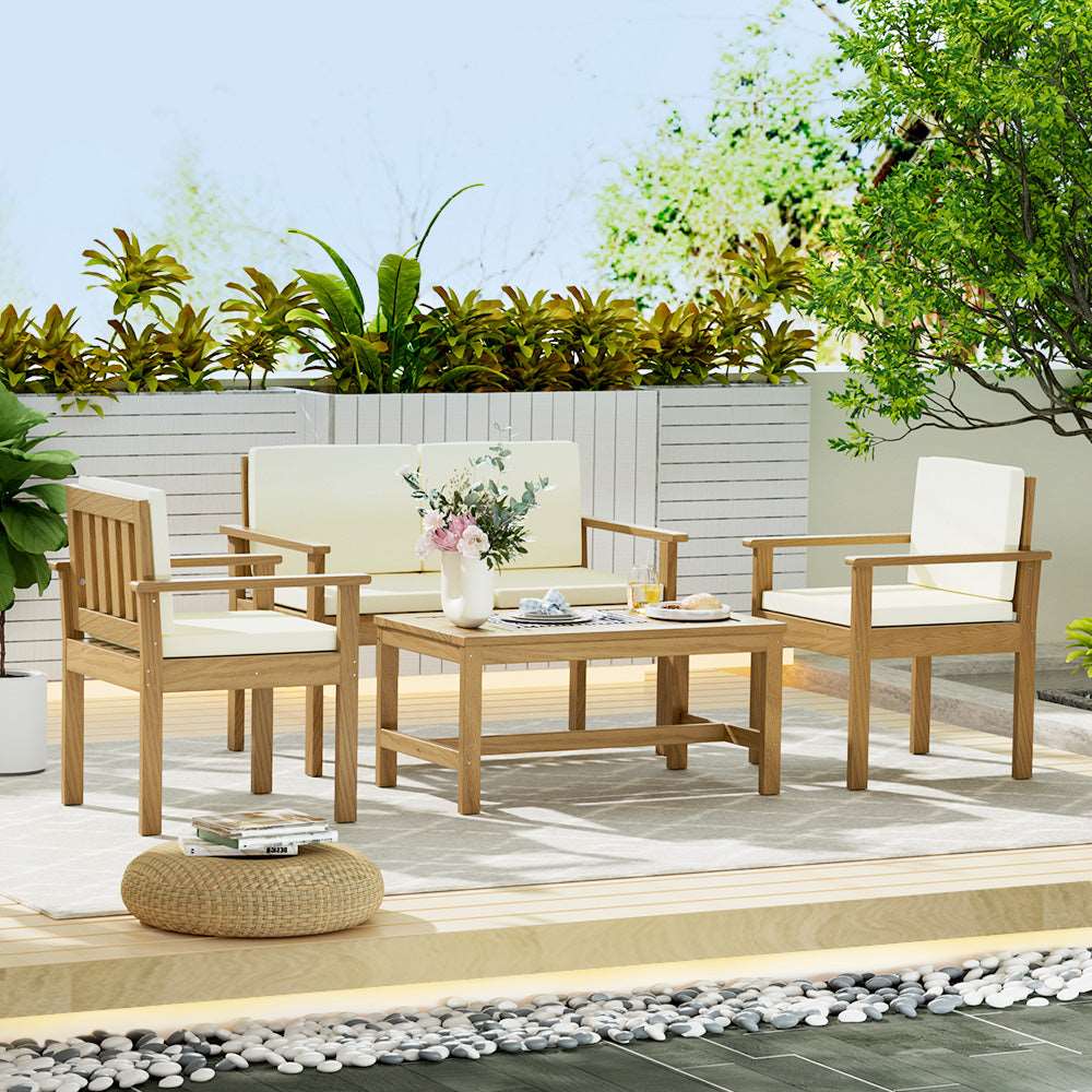 4-Piece Outdoor Sofa Set Wooden Couch Lounge Setting