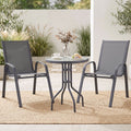 3PC Outdoor Bistro Set Table and Chairs Stackable Patio Furniture Grey