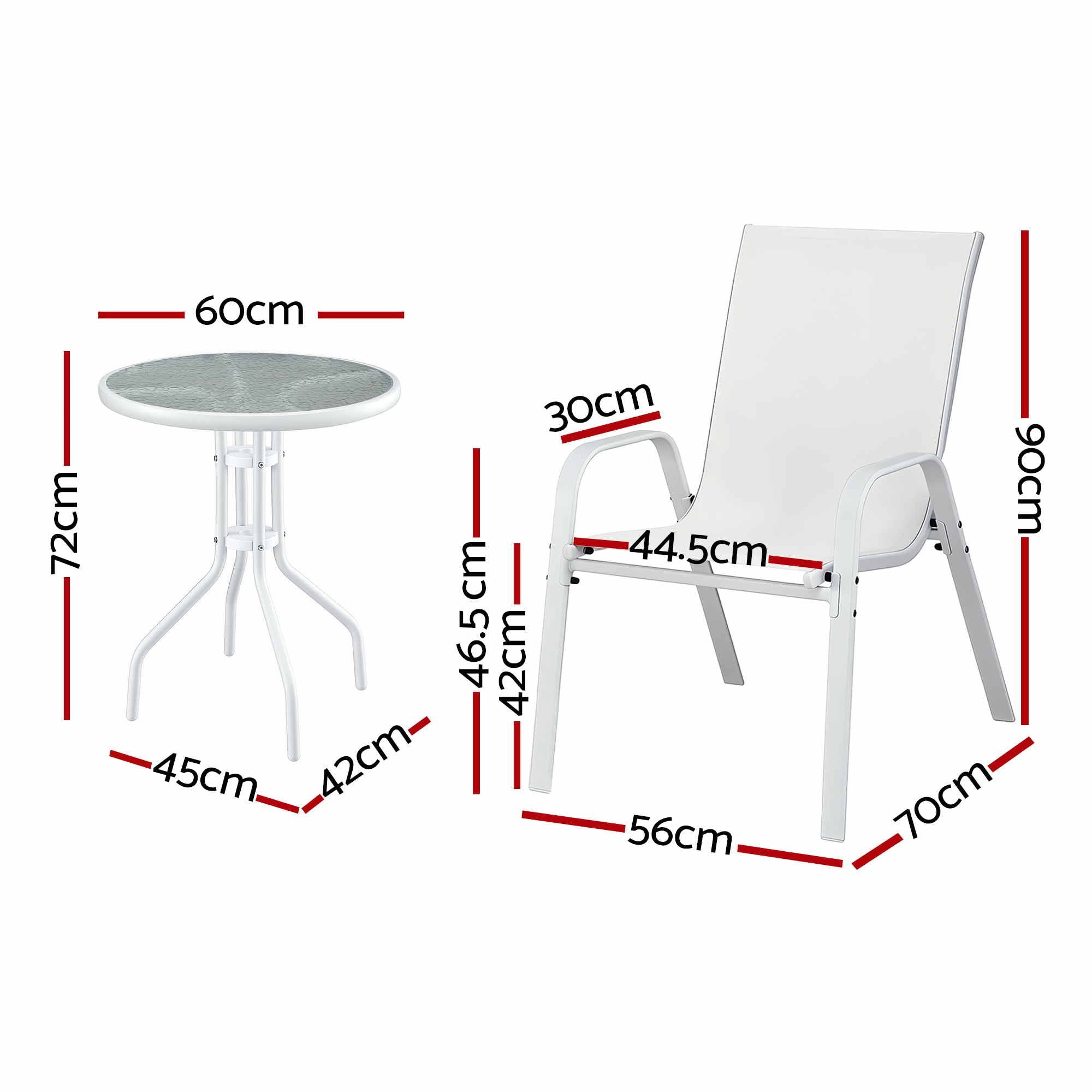 3PC Outdoor Bistro Set Table and Chairs Stackable Patio Furniture White