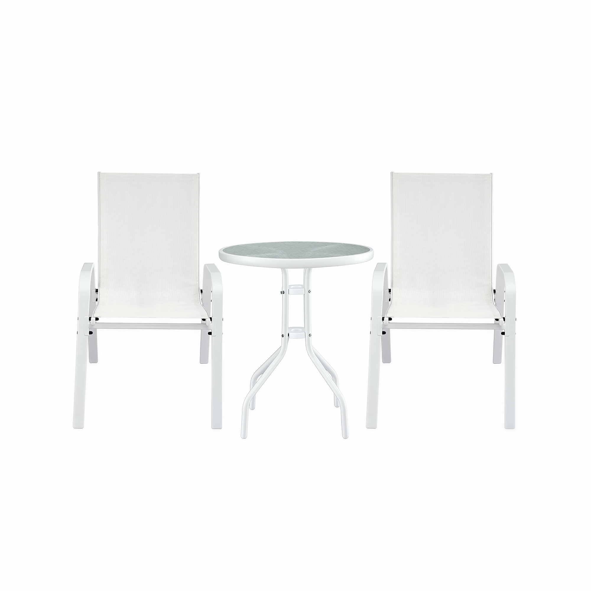 3PC Outdoor Bistro Set Table and Chairs Stackable Patio Furniture White