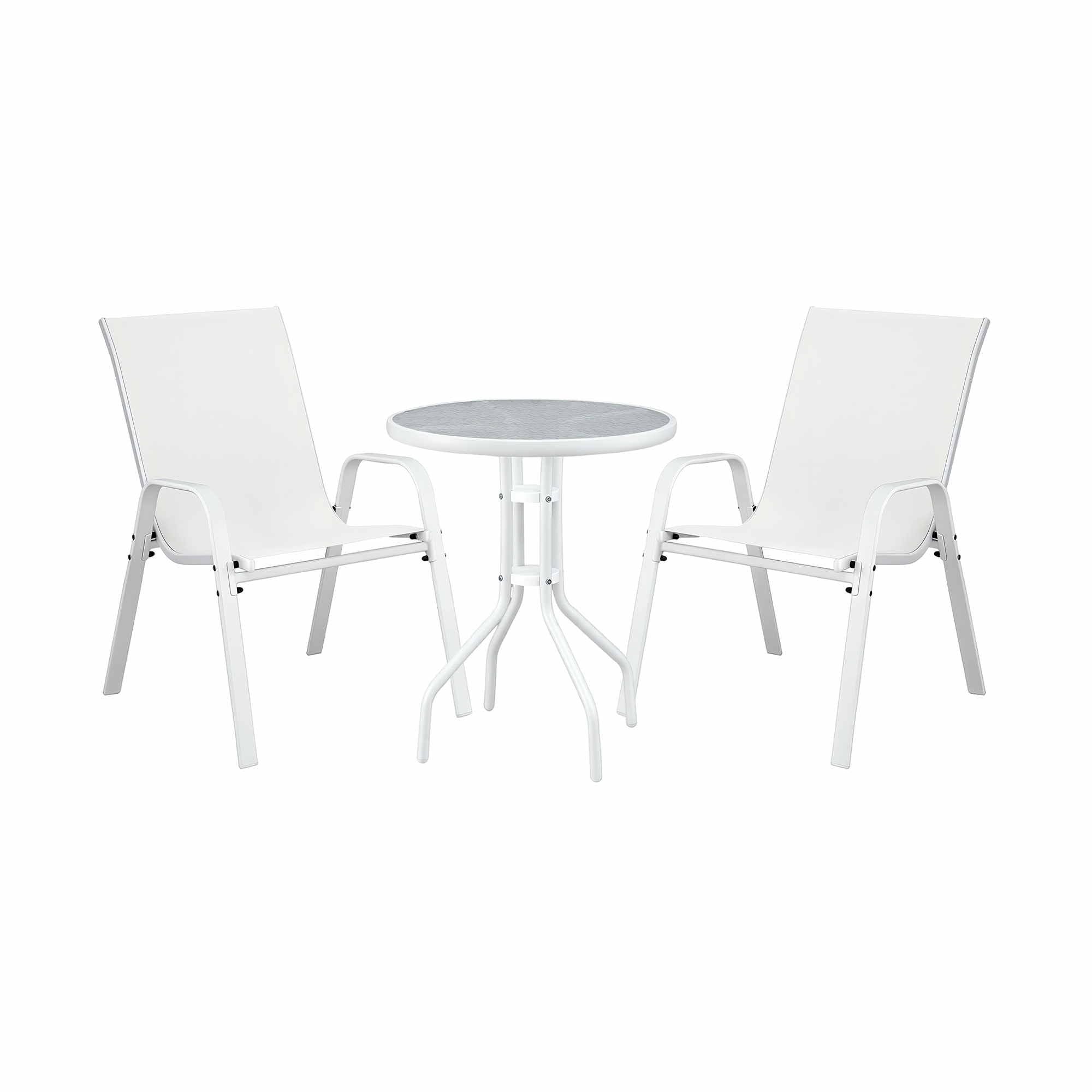 3PC Outdoor Bistro Set Table and Chairs Stackable Patio Furniture White