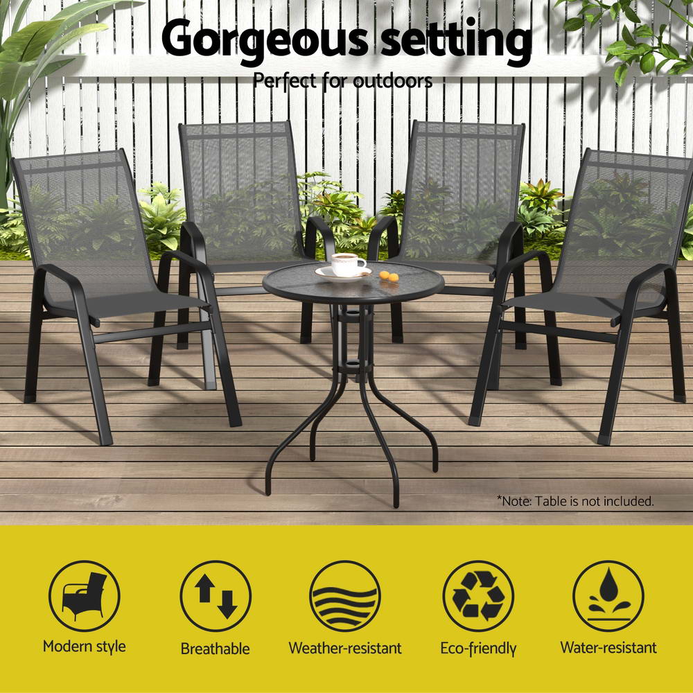 4PC Outdoor Dining Chairs Stackable Lounge Chair Patio Furniture Black