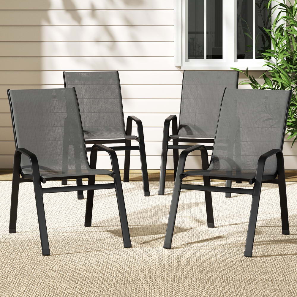 4PC Outdoor Dining Chairs Stackable Lounge Chair Patio Furniture Black