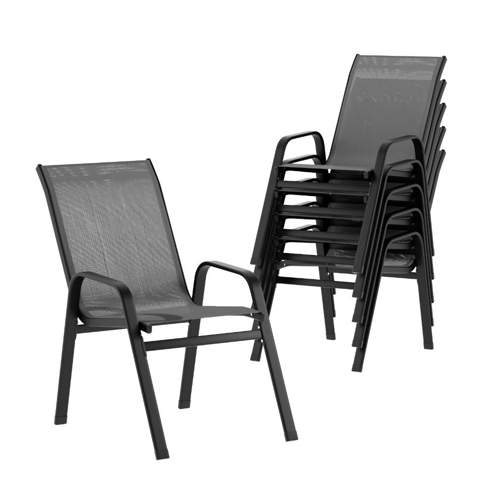 6PC Outdoor Dining Chairs Stackable Lounge Chair Patio Furniture Grey