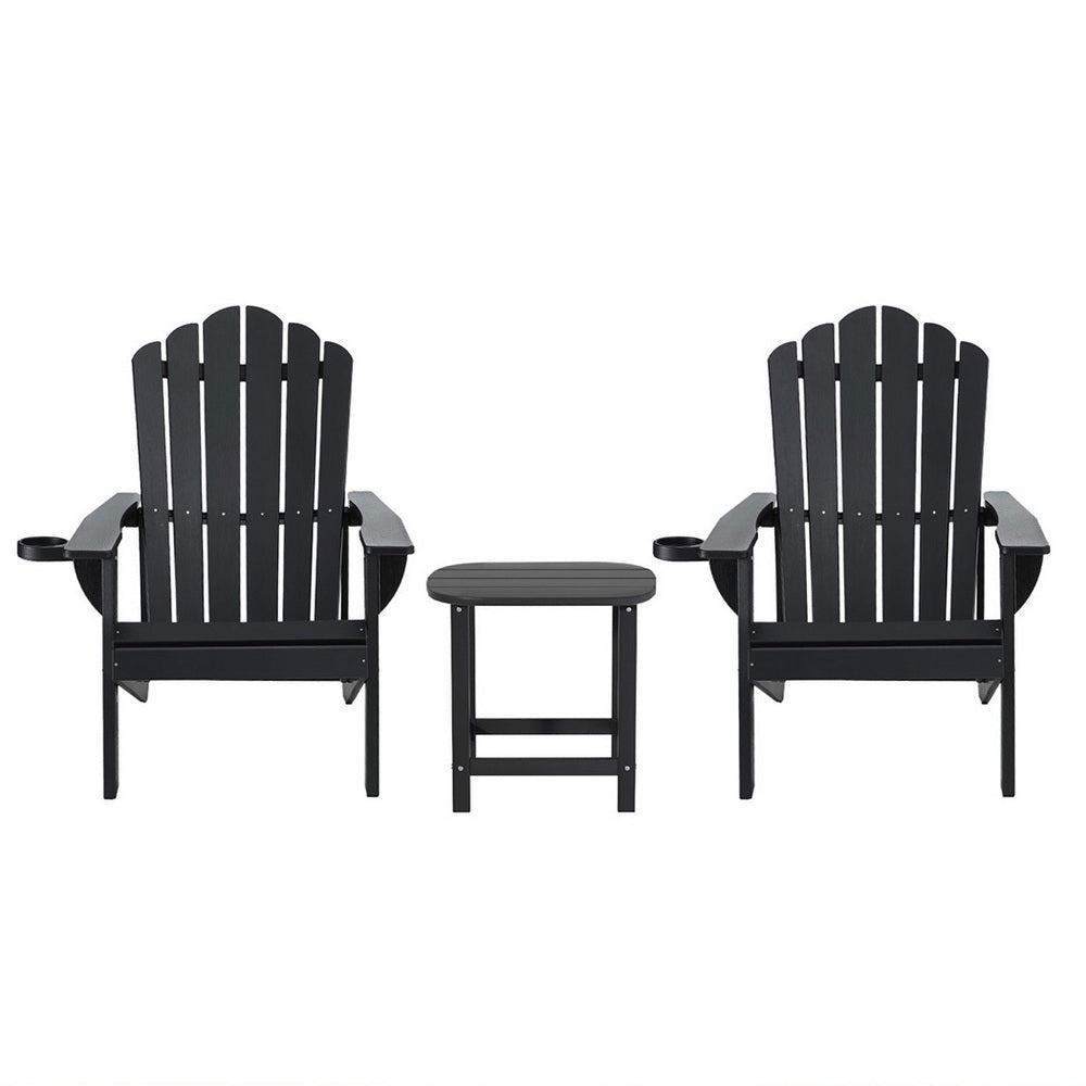 Outdoor Table and Chairs HDPE Adirondack Beach Chair Sun Lounge Patio Furniture Garden Black