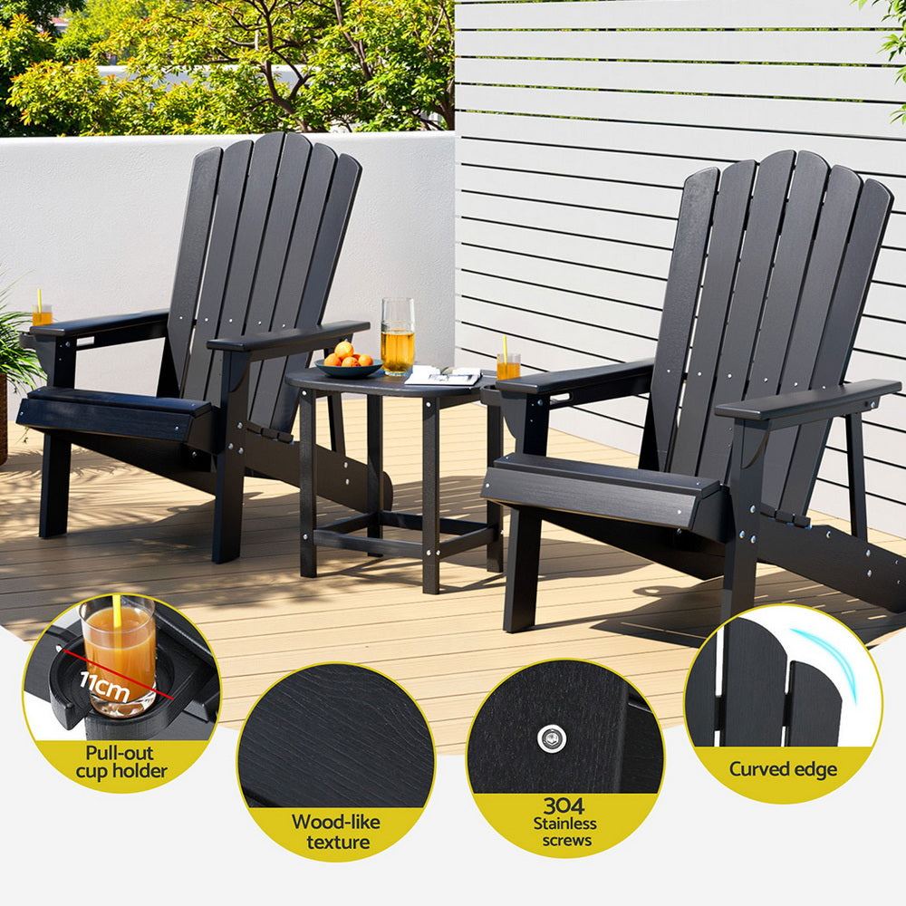 Outdoor Table and Chairs HDPE Adirondack Beach Chair Sun Lounge Patio Furniture Garden Black