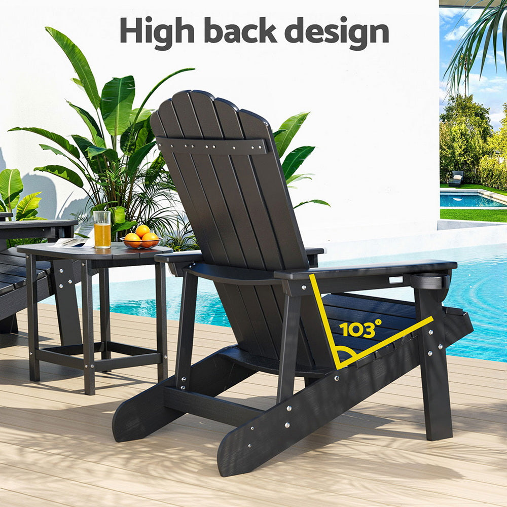 Outdoor Table and Chairs HDPE Adirondack Beach Chair Sun Lounge Patio Furniture Garden Black