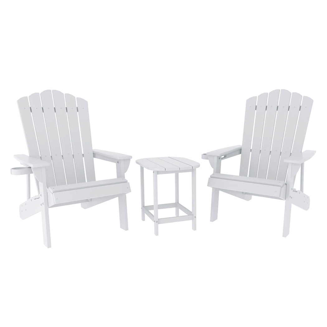 Outdoor Table and Chairs HDPE Adirondack Beach Chair Sun Lounge Patio Furniture Garden White