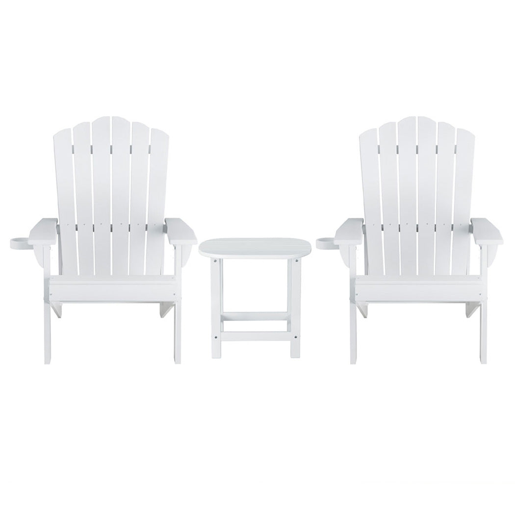 Outdoor Table and Chairs HDPE Adirondack Beach Chair Sun Lounge Patio Furniture Garden White