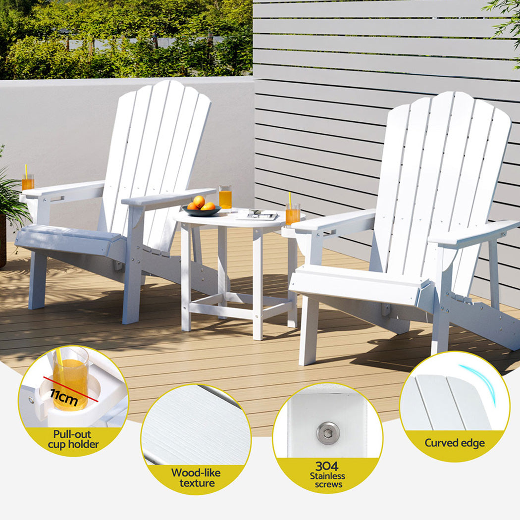 Outdoor Table and Chairs HDPE Adirondack Beach Chair Sun Lounge Patio Furniture Garden White