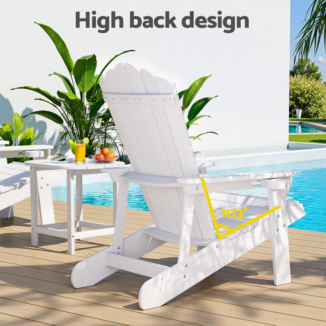 Outdoor Table and Chairs HDPE Adirondack Beach Chair Sun Lounge Patio Furniture Garden White