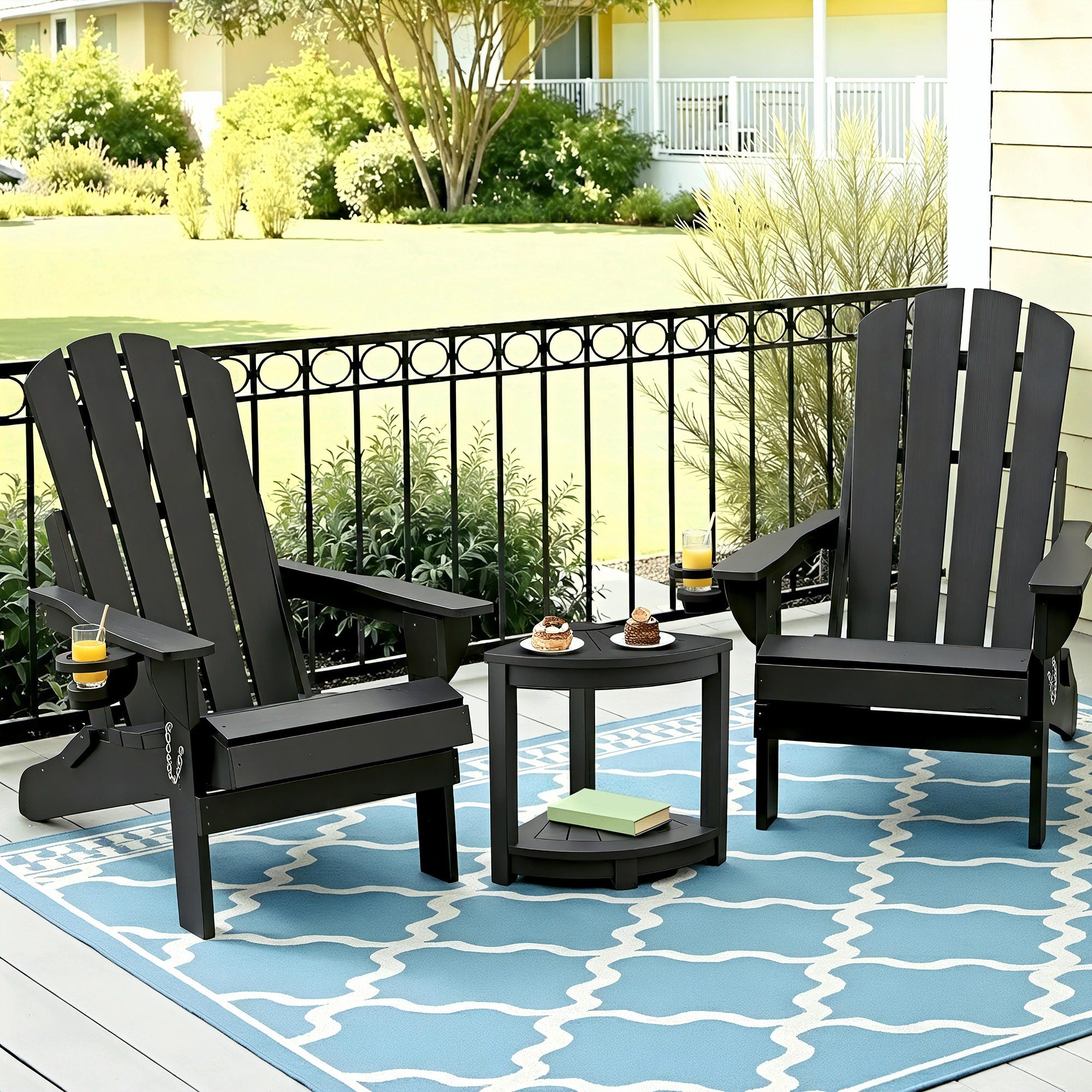 3-Piece Folding Adirondack Outdoor Table and Chairs Set - Black