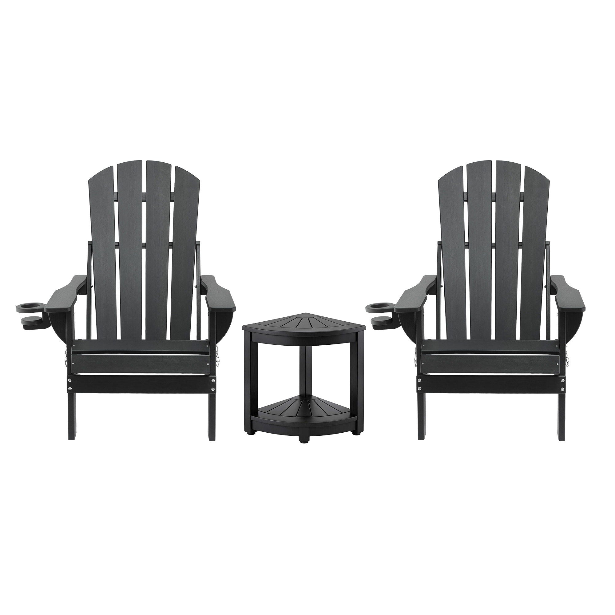 3-Piece Folding Adirondack Outdoor Table and Chairs Set - Black