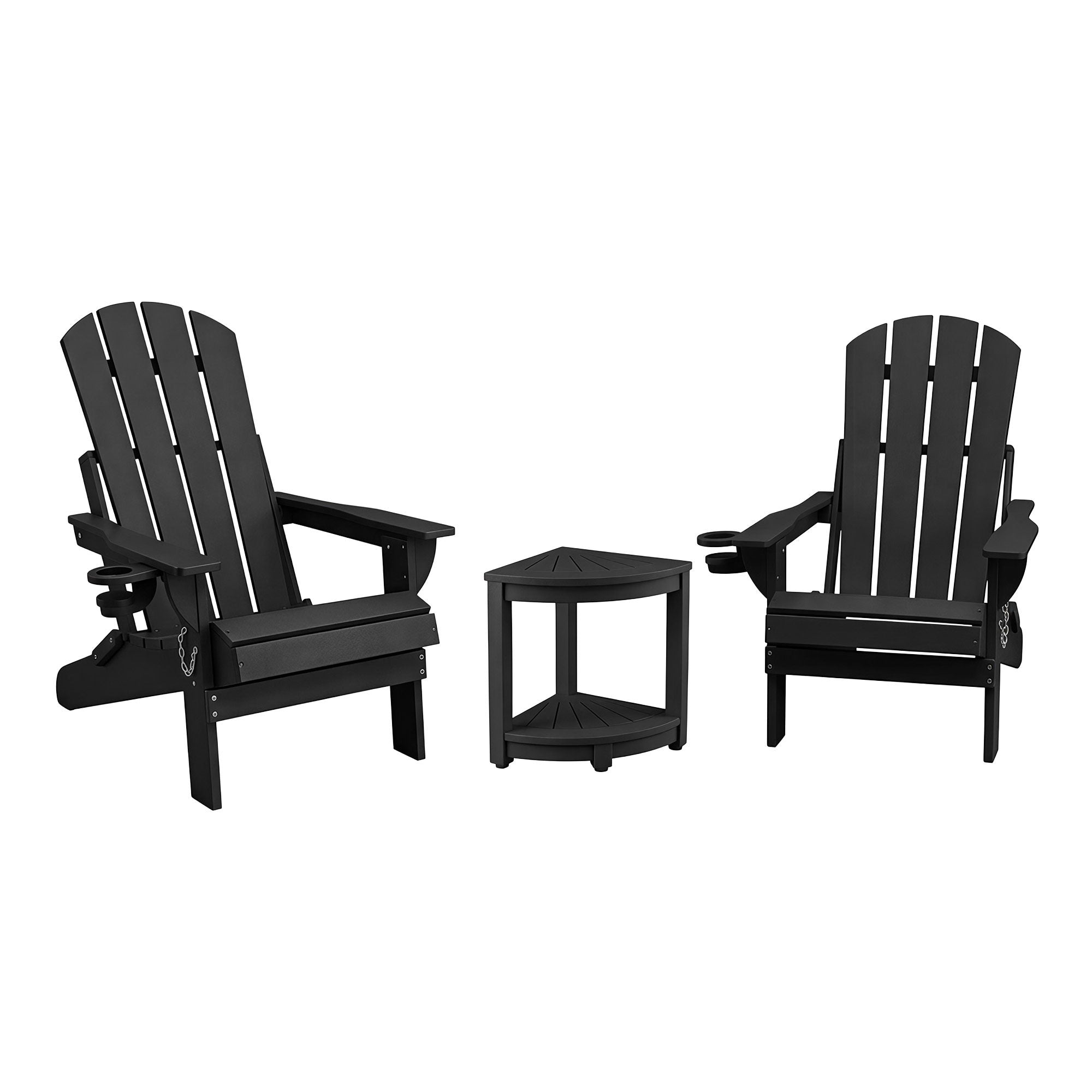 3-Piece Folding Adirondack Outdoor Table and Chairs Set - Black