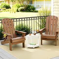 3-Piece Outdoor Folding Adirondack Table and Chairs Set - Brown & White