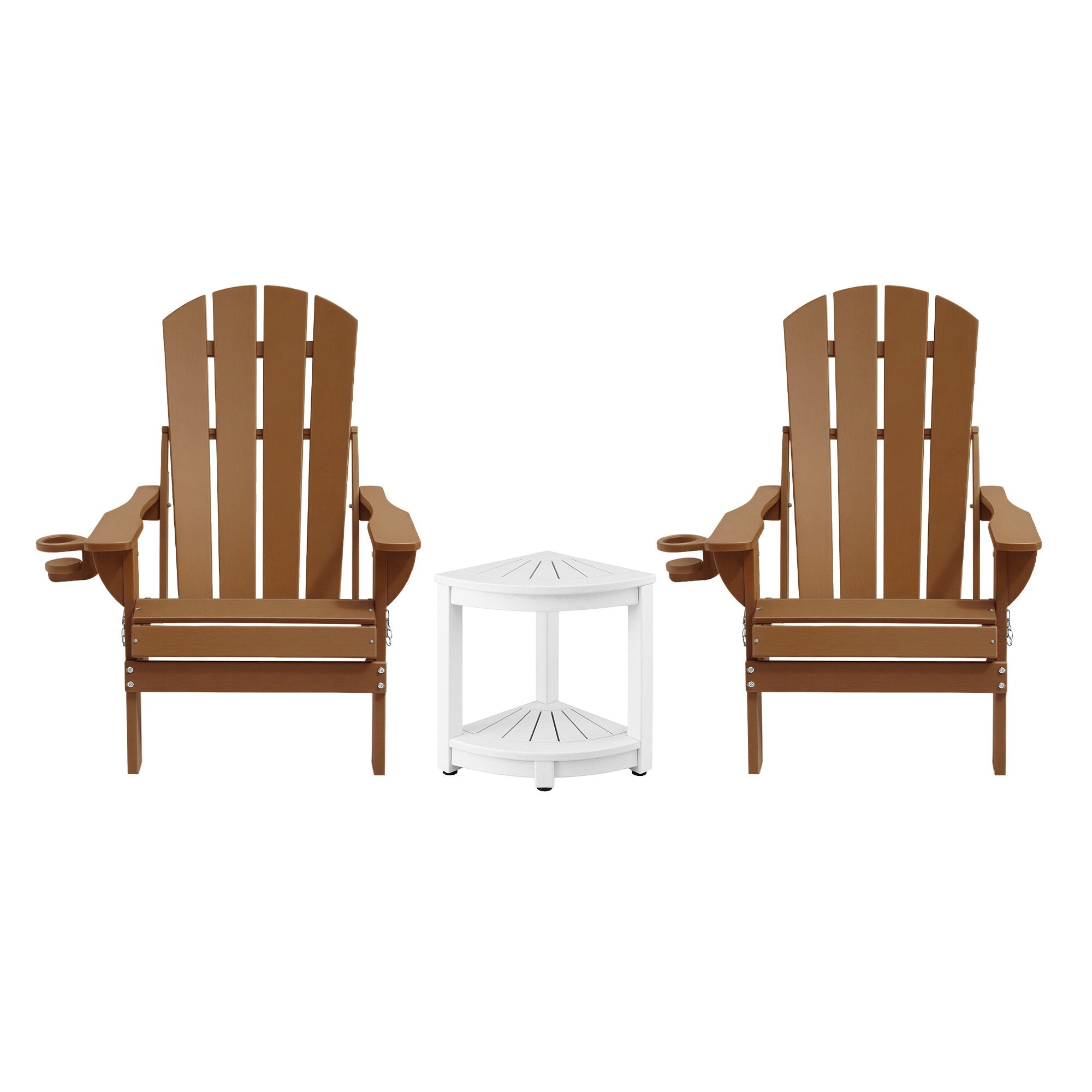 3-Piece Outdoor Folding Adirondack Table and Chairs Set - Brown & White