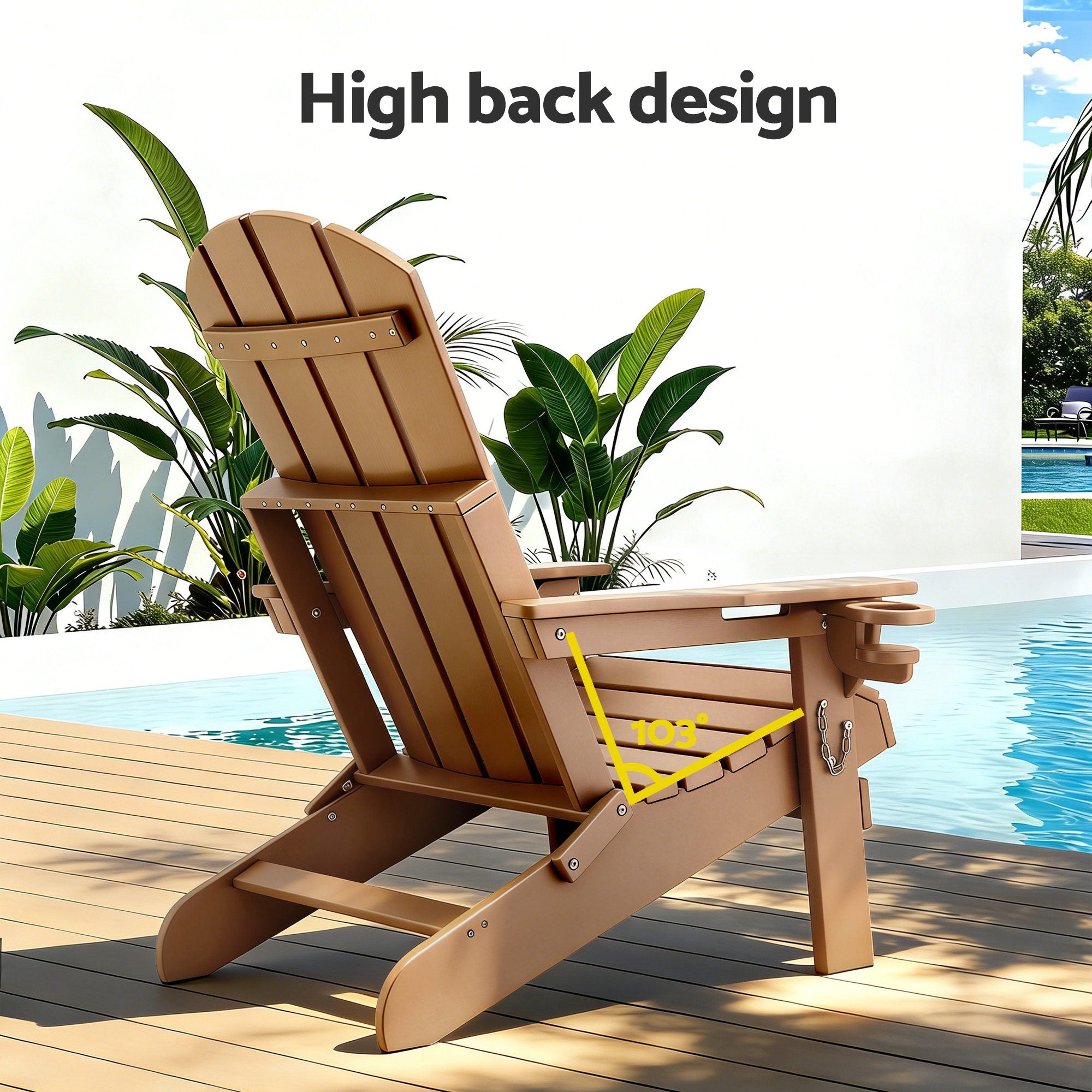 3-Piece Outdoor Folding Adirondack Table and Chairs Set - Brown & White
