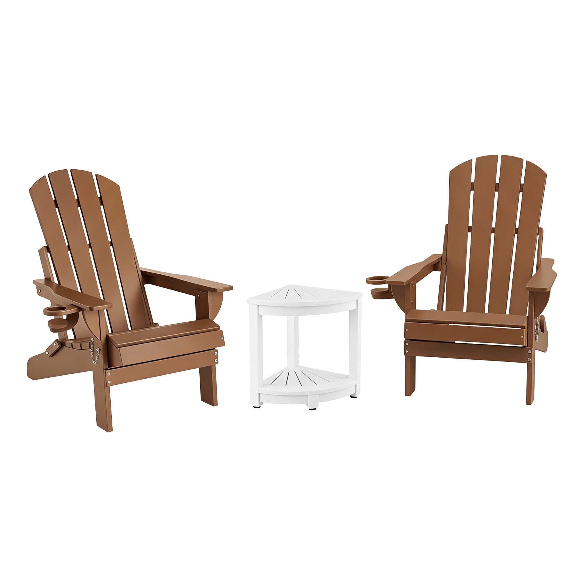 3-Piece Outdoor Folding Adirondack Table and Chairs Set - Brown & White