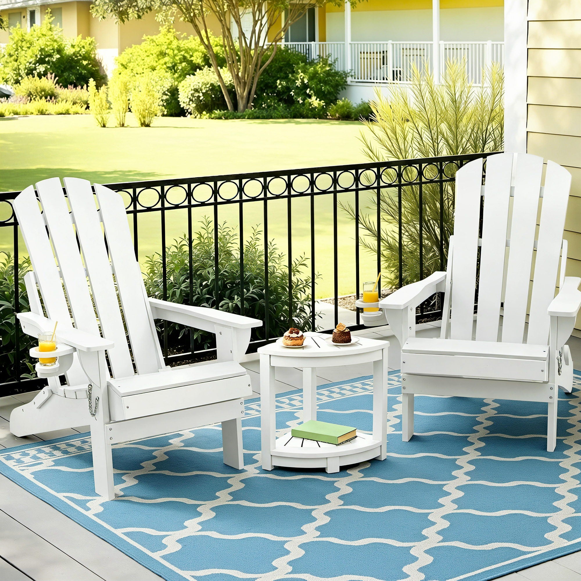 3-Piece Folding Adirondack Outdoor Table and Chairs Set - White