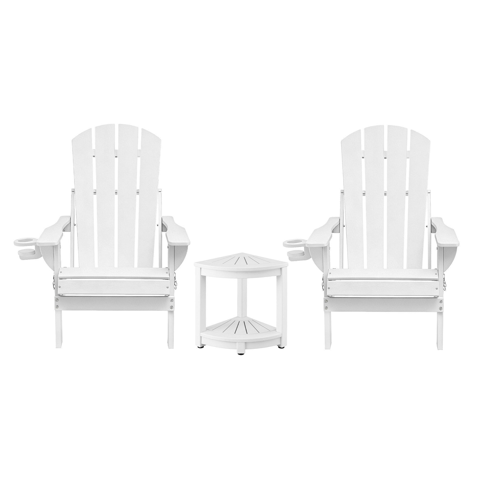 3-Piece Folding Adirondack Outdoor Table and Chairs Set - White