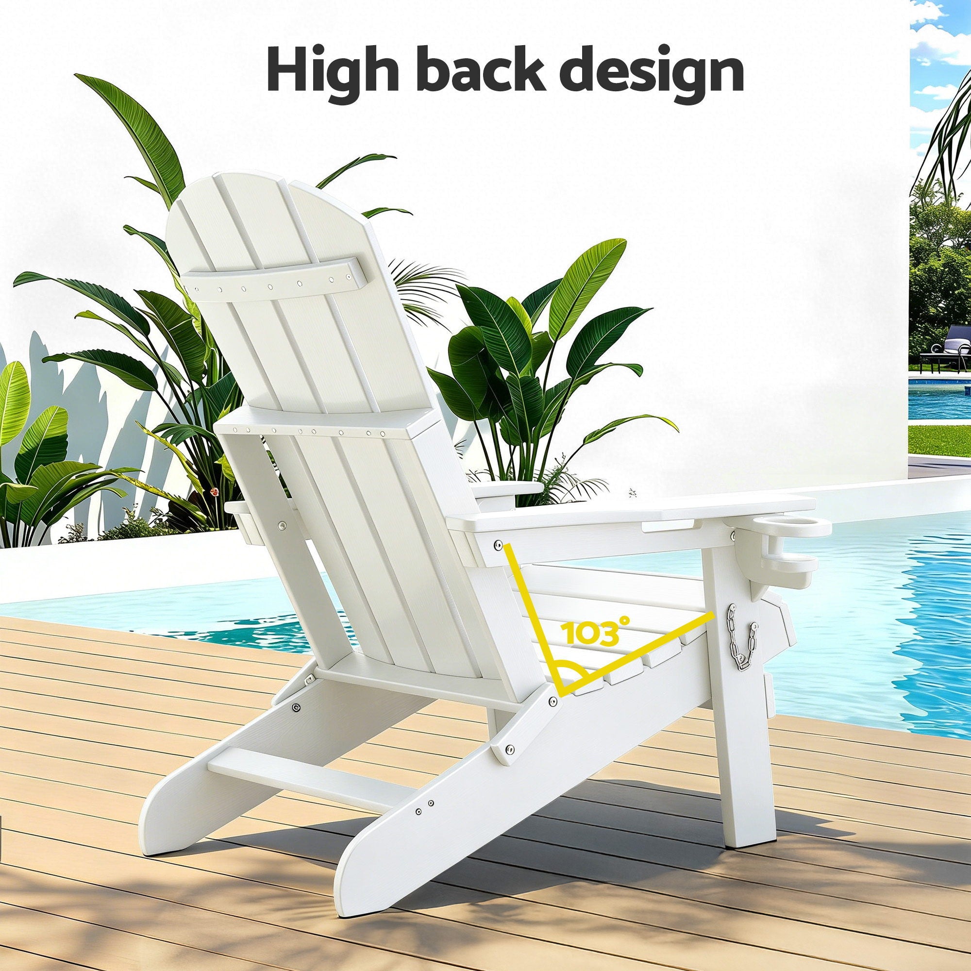 3-Piece Folding Adirondack Outdoor Table and Chairs Set - White