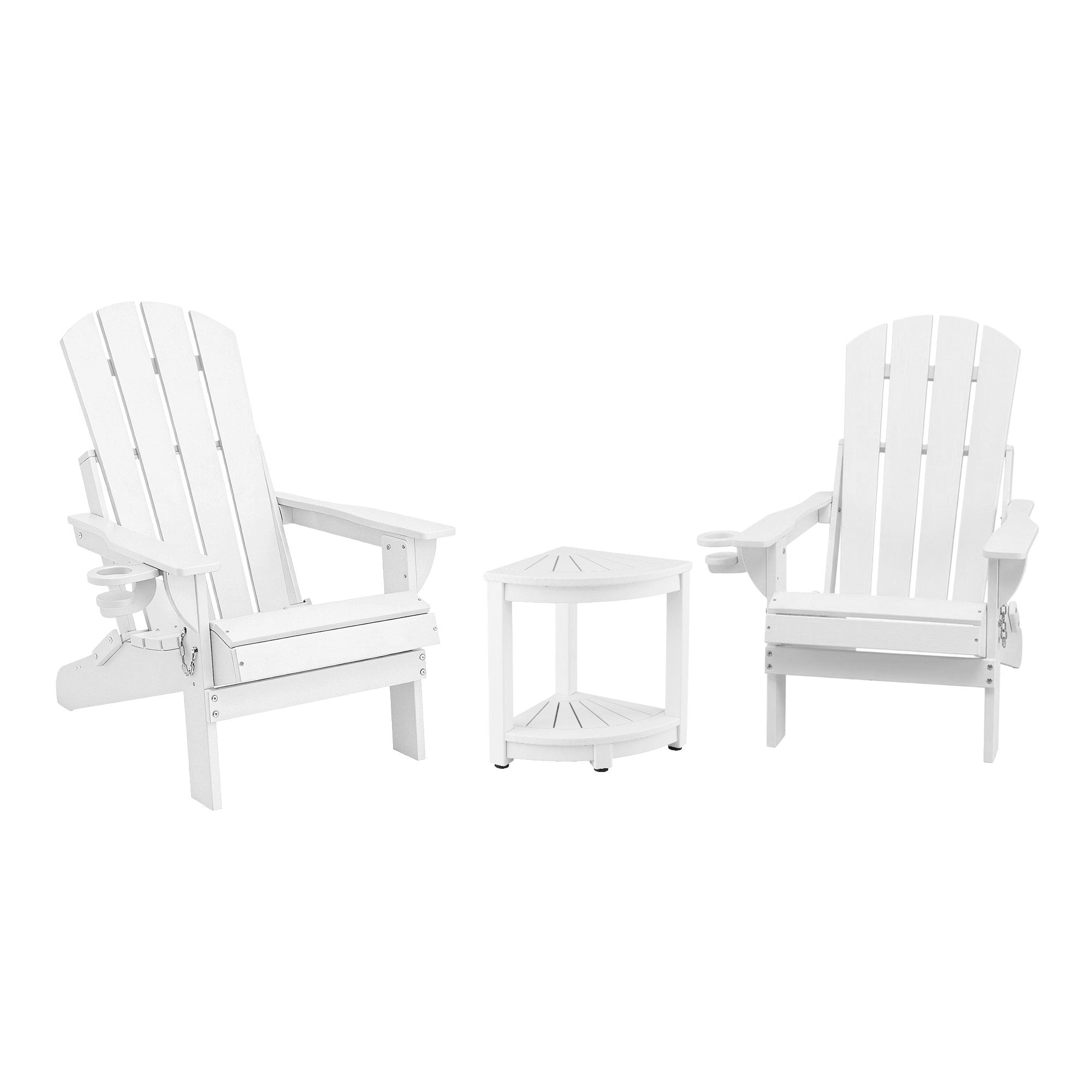 3-Piece Folding Adirondack Outdoor Table and Chairs Set - White