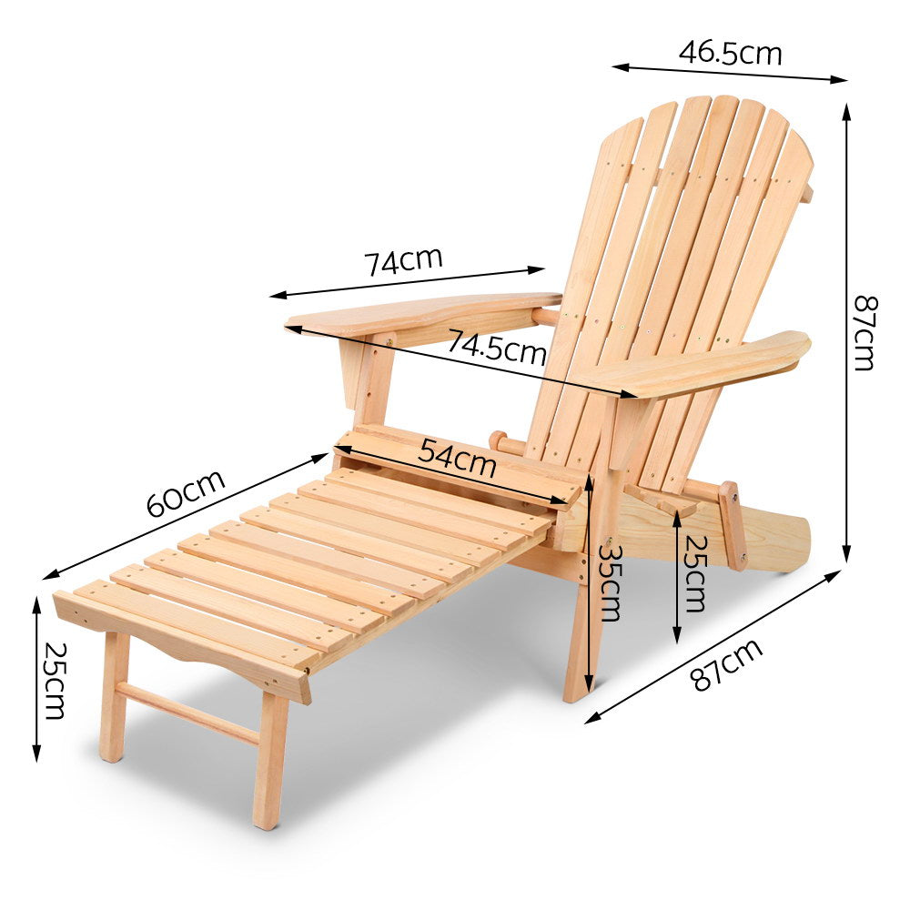 Adirondack Outdoor Wooden Sun Lounge Chair with Footstool - Natural