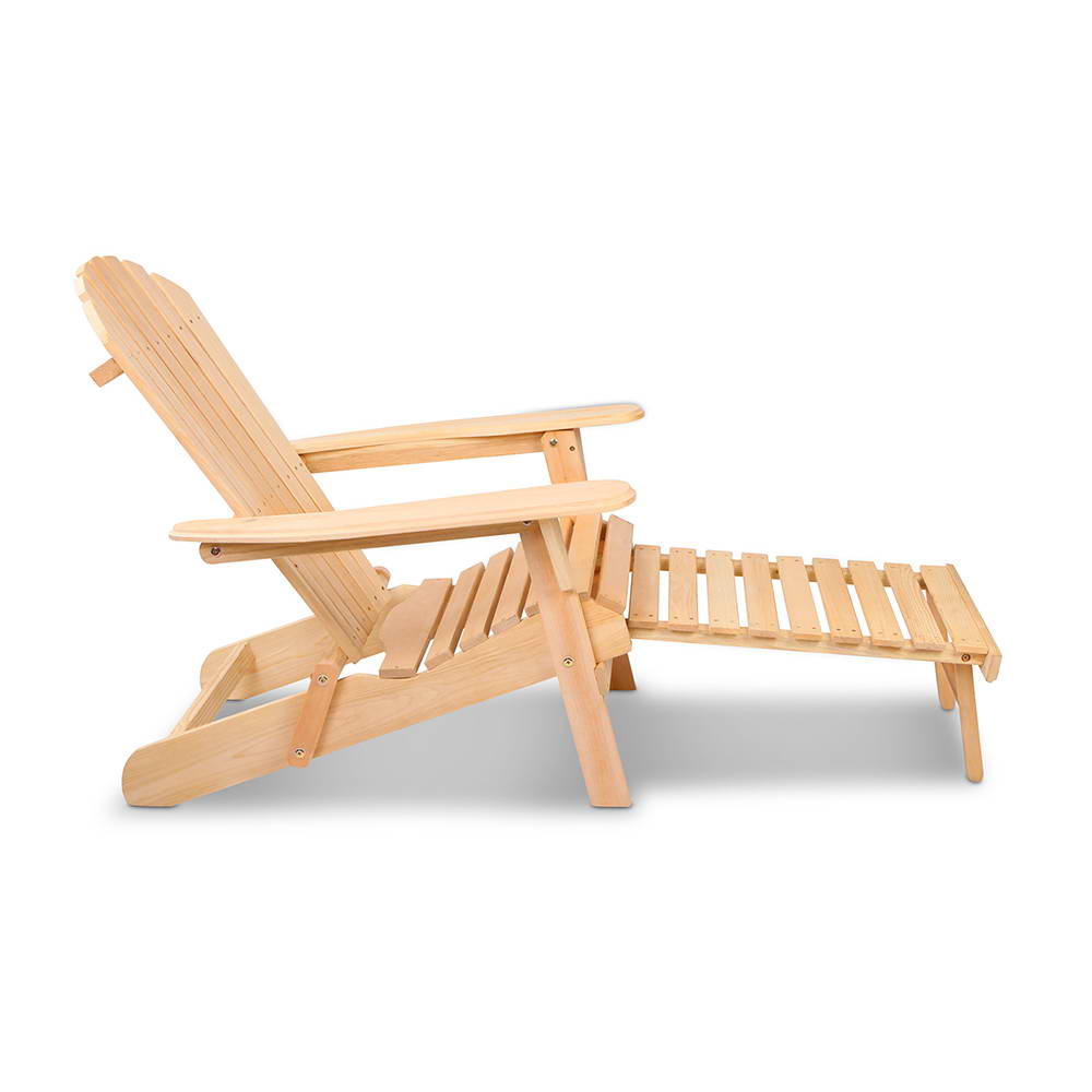 Adirondack Outdoor Wooden Sun Lounge Chair with Footstool - Natural